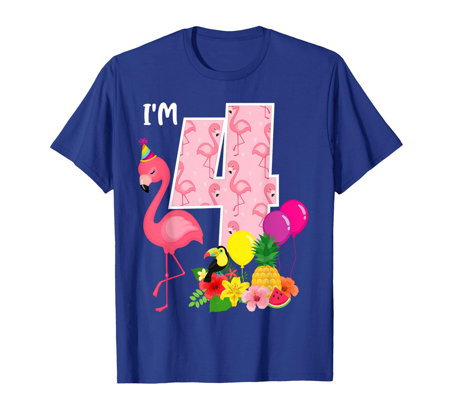 Flamingo Birthday I'm 4 Tropical Flamingo Theme 4th Birthday T-Shirt