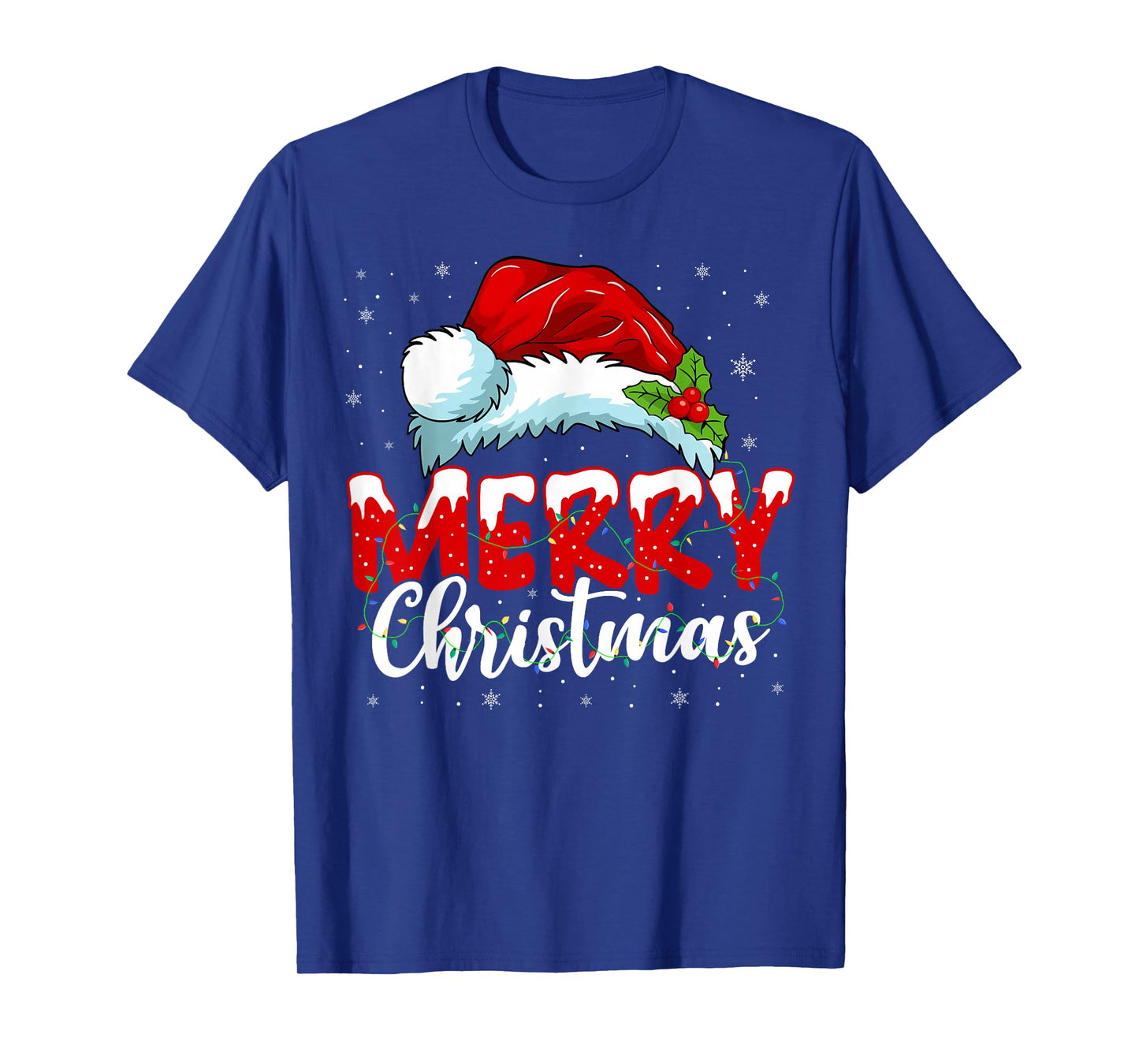 Christmas Shirt Women Men Family Lights Red Santa Hat Xmas T-Shirt