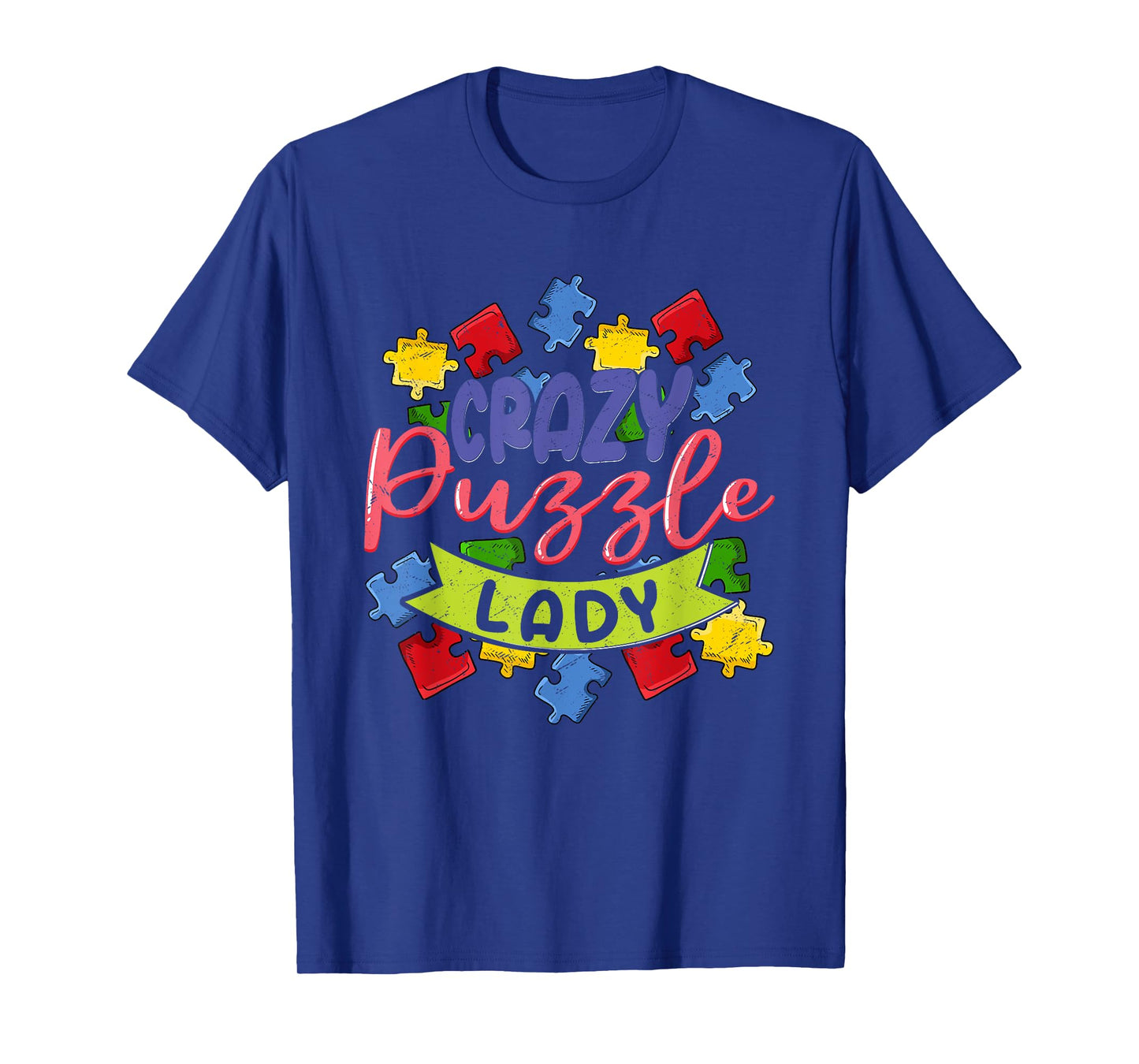 Crazy Puzzle Lady Jigsaw Puzzle Piece T-Shirt, Small, Black