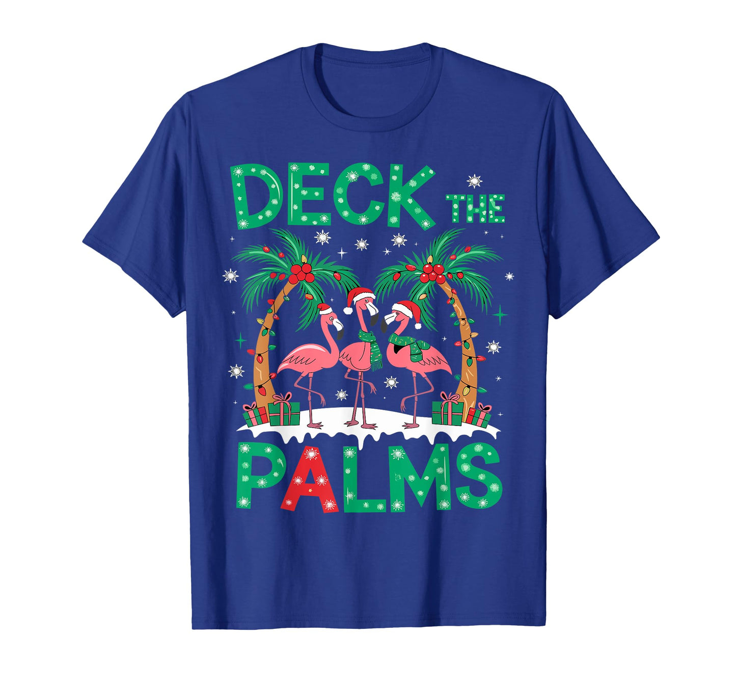 Deck the Palms Flamingo Tropical Christmas Lights Palm Tree T-Shirt