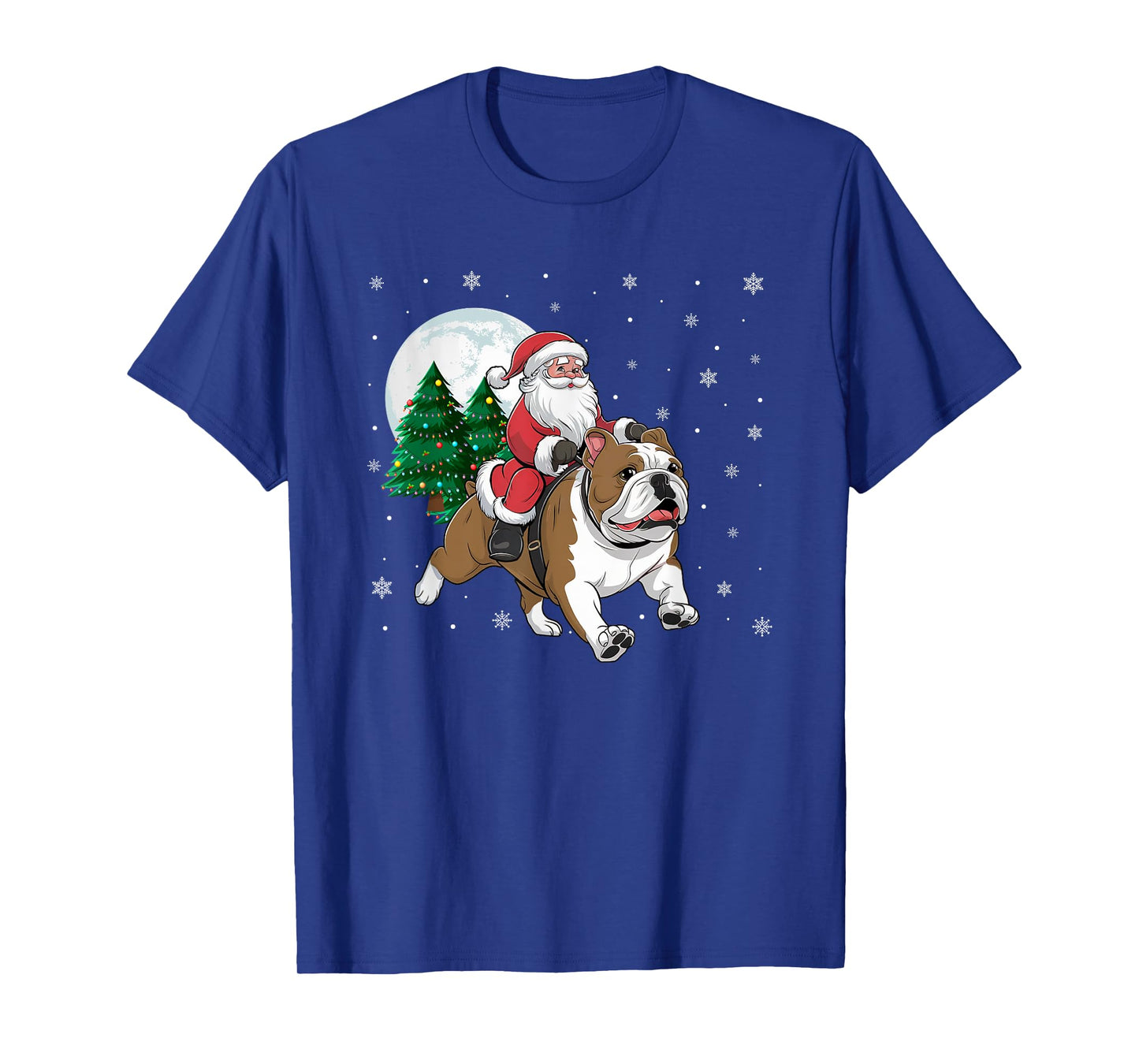 Santa Claus Riding English Bulldog Christmas Tree Lights T-Shirt for Men Women Kids