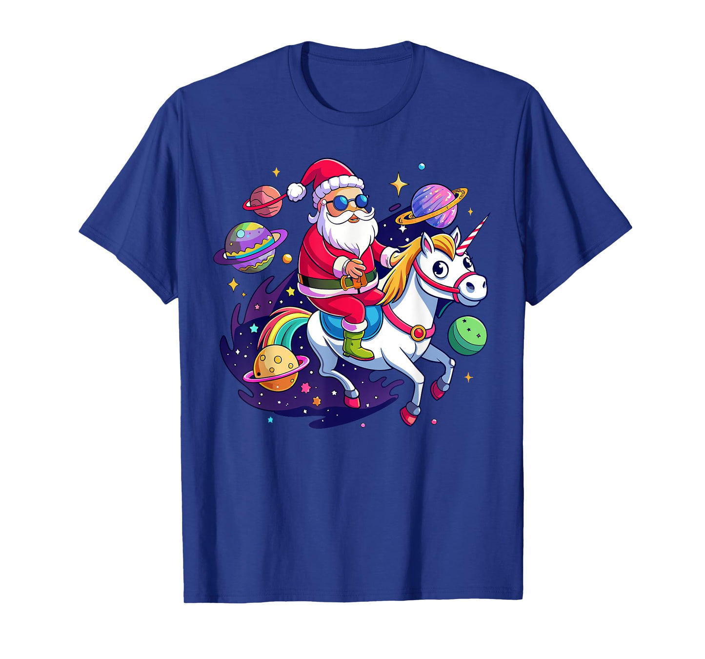 Christmas Santa Riding Unicorn Cute Xmas Holiday Girls Women T-Shirt