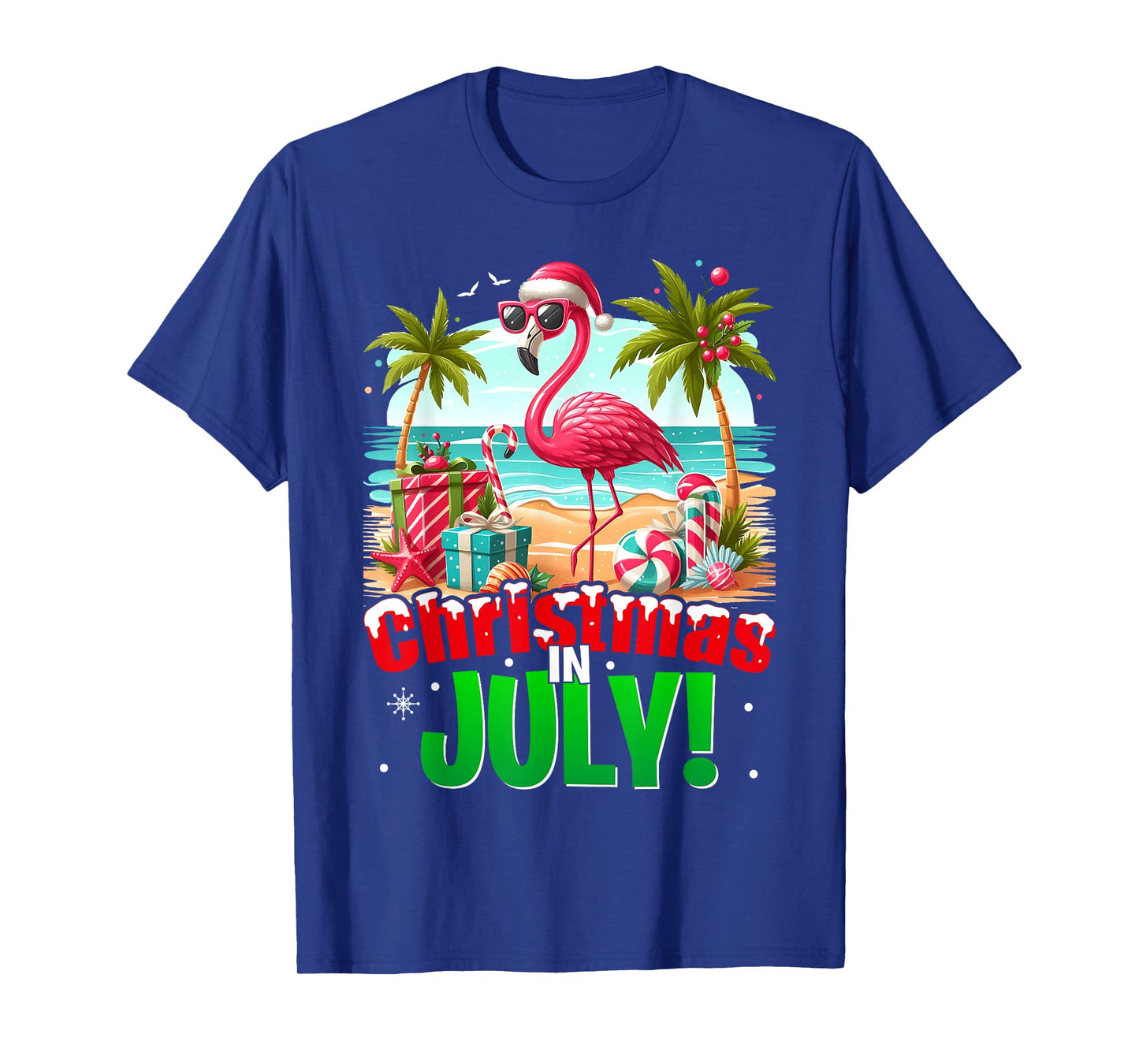 Christmas In July Shirt Boys Kids Santa Flamingo Summer Xmas T-Shirt
