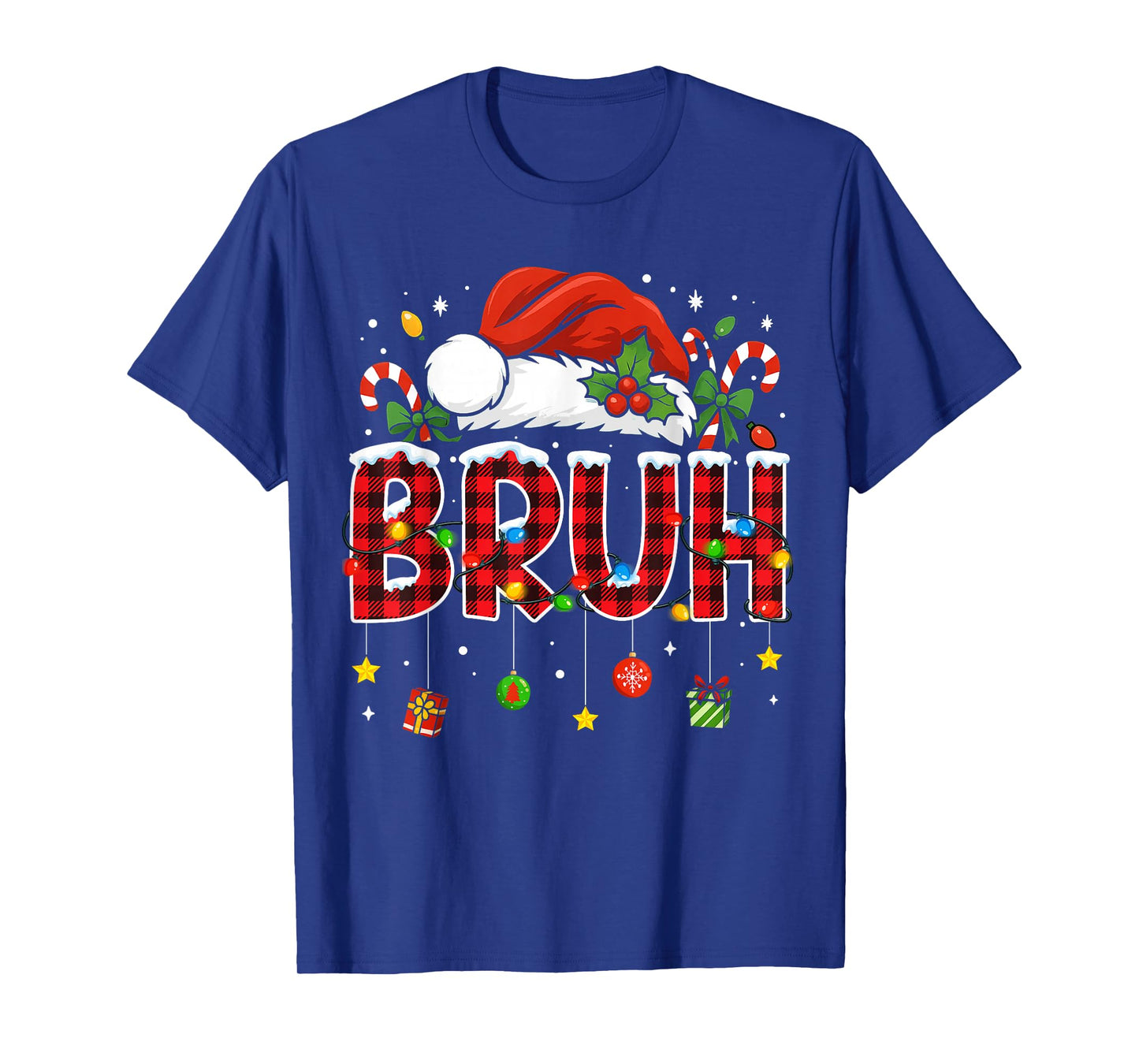 Bruh Funny Christmas Red Plaid Teens Boys Kids Xmas Pajamas T-Shirt