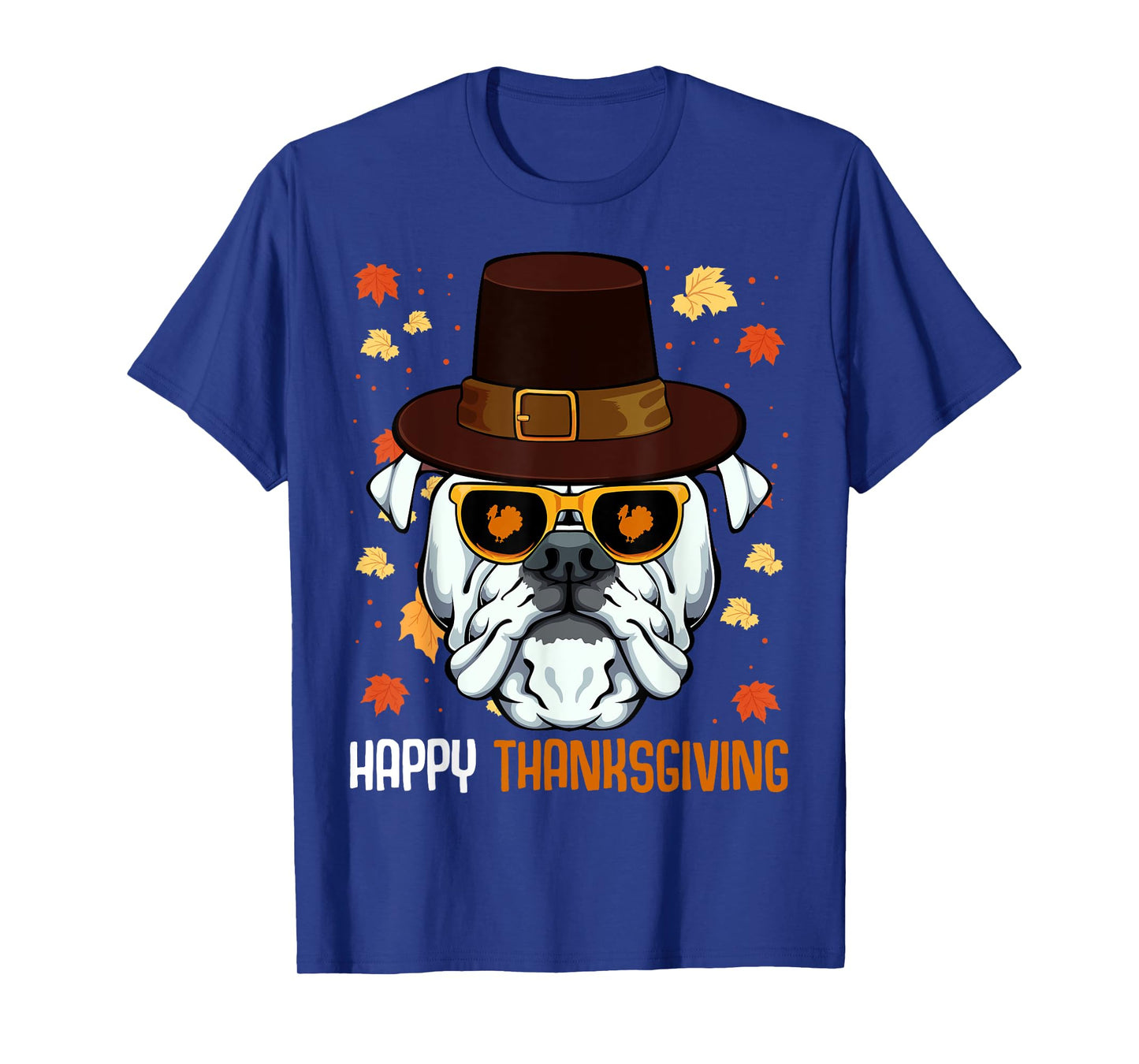 English Bulldog On Sunglasses Thanksgiving Day Dog Turkey T-Shirt