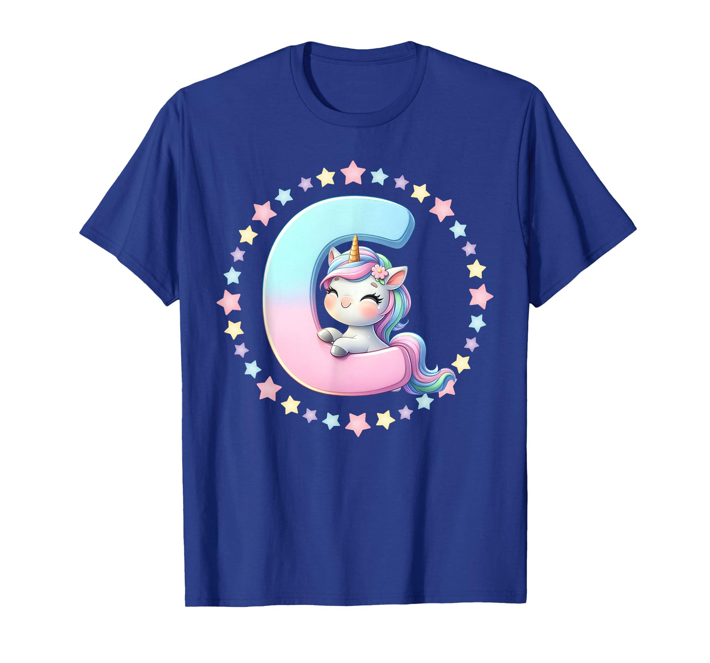 Unicorn Letter C Initial Rainbow Monogram Girls Kids T-Shirt