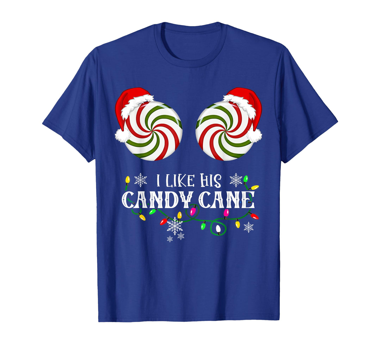 Family Christmas Happy Hallothanksmas I Like His Candy Cane I Like Her Peppermint Candies Unisex-Adults Couples Winter Black Plaid T-Shirt