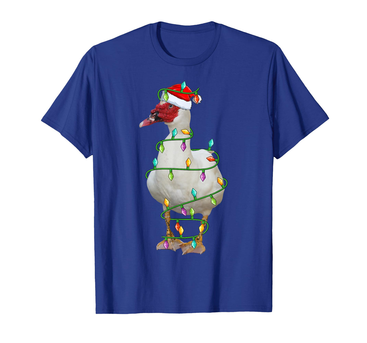 Xmas Lights Santa Hat Muscovy Duck Bird Christmas T-Shirt
