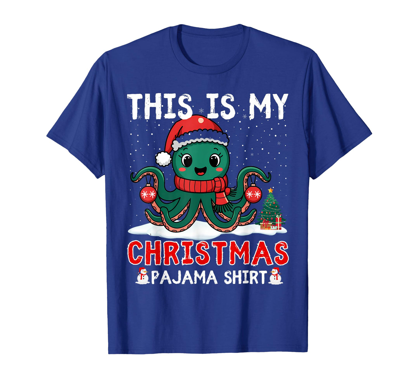 Octopus Christmas Pajama Xmas Santa Hat Octopus Lover kids T-Shirt