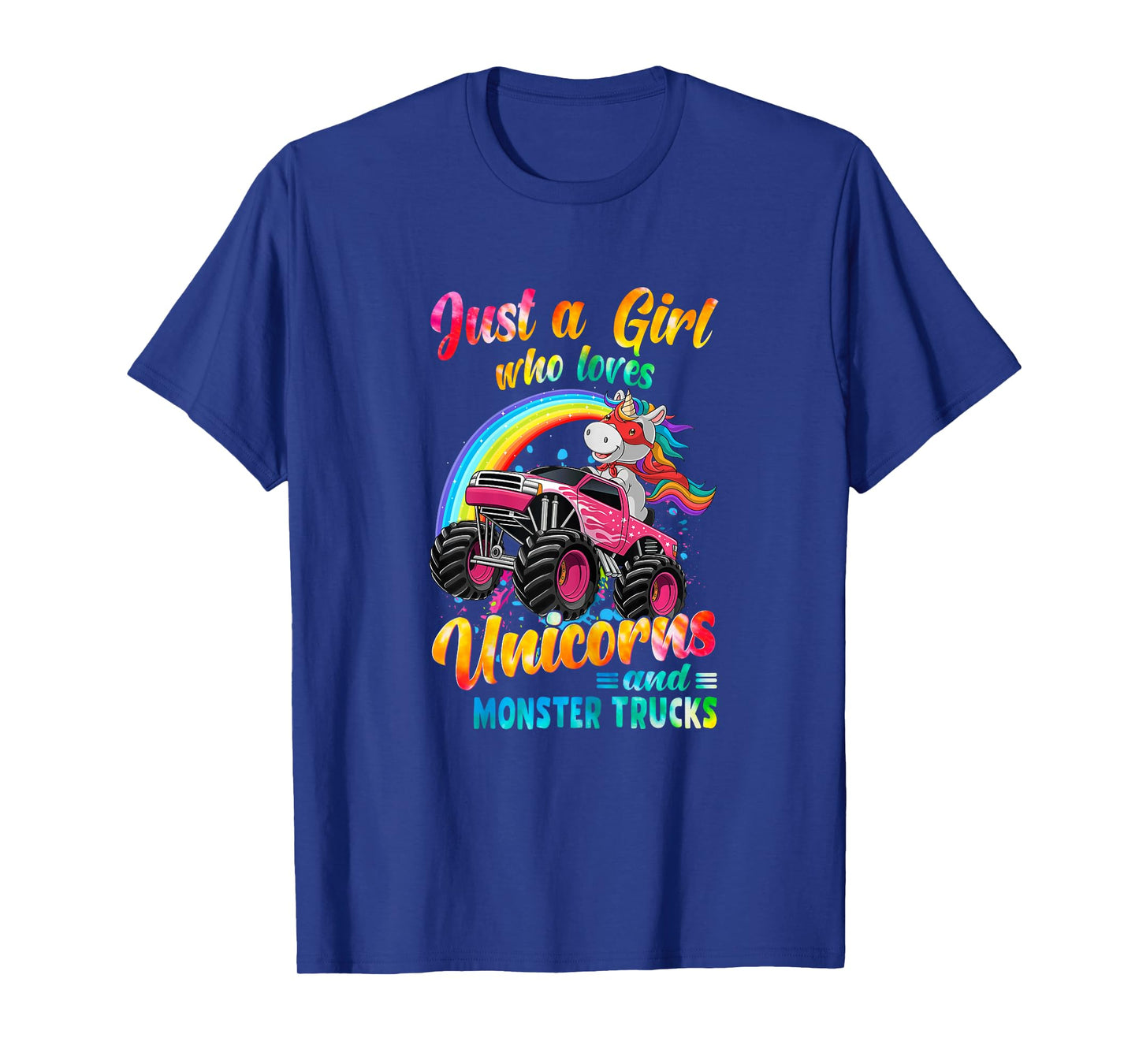 Just A Girl Who Loves Unicorns And Monster Trucks Girls Kid T-Shirt