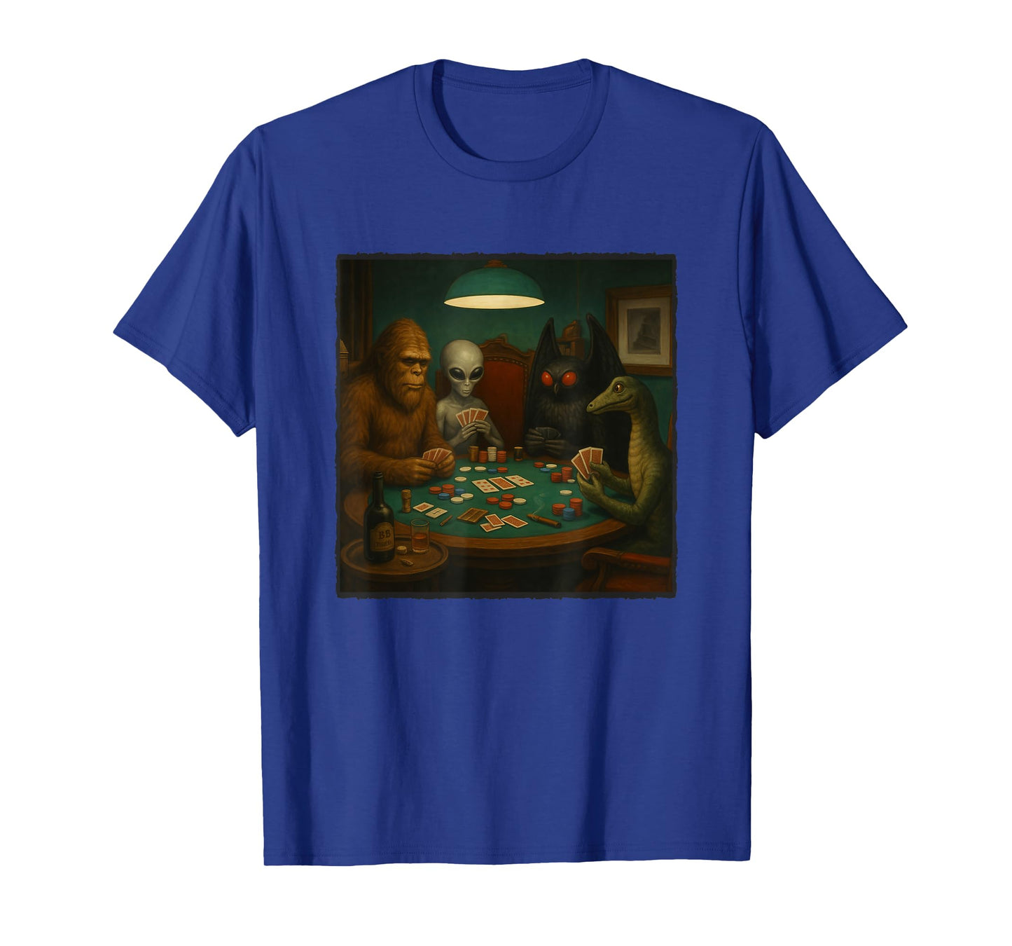 Cryptids Playing Poker Funny Alien Bigfoot Mothman Nessie T-Shirt