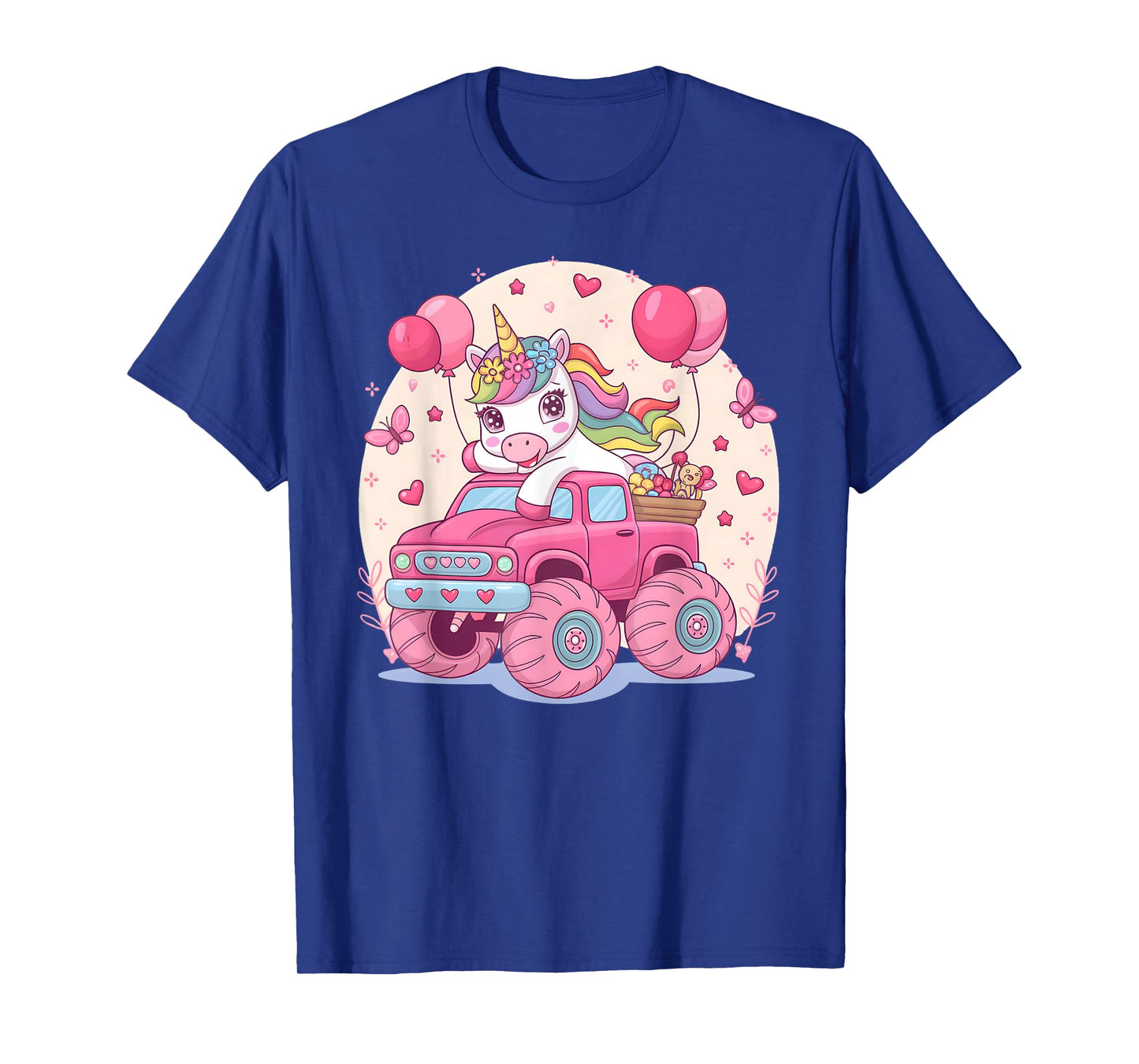 Cute Unicorn Riding A Pink Monster Truck Girl Birthday Party T-Shirt