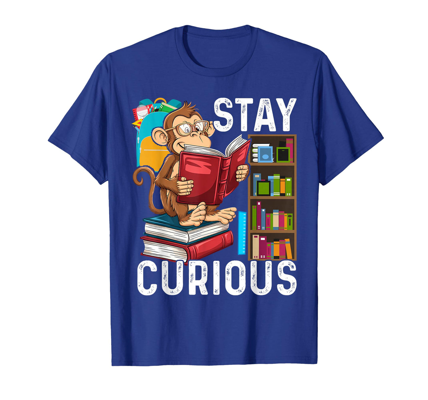 Stay Curious Monkey Reading Funny Book Lover Bookworm T-Shirt