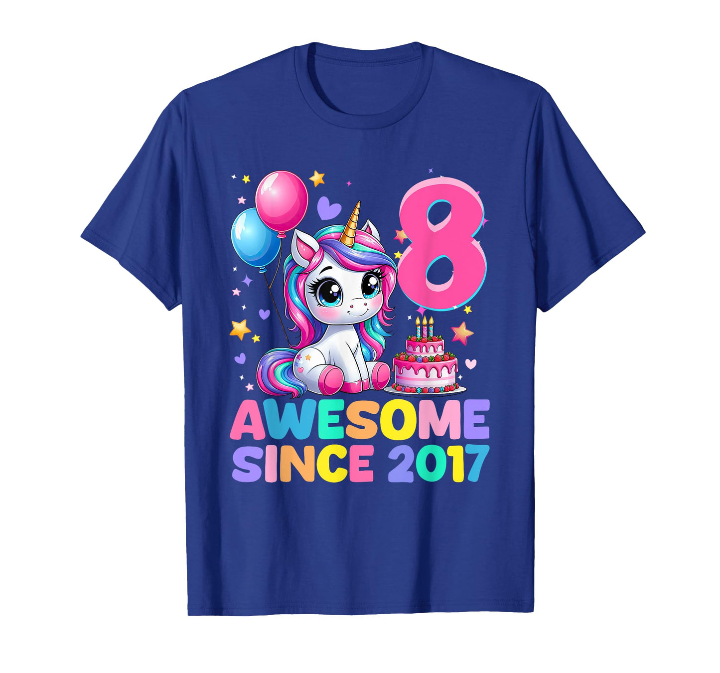 Unicorn 8th Birthday Gifts 8 Year Old Unicorn Girls Teens T-Shirt