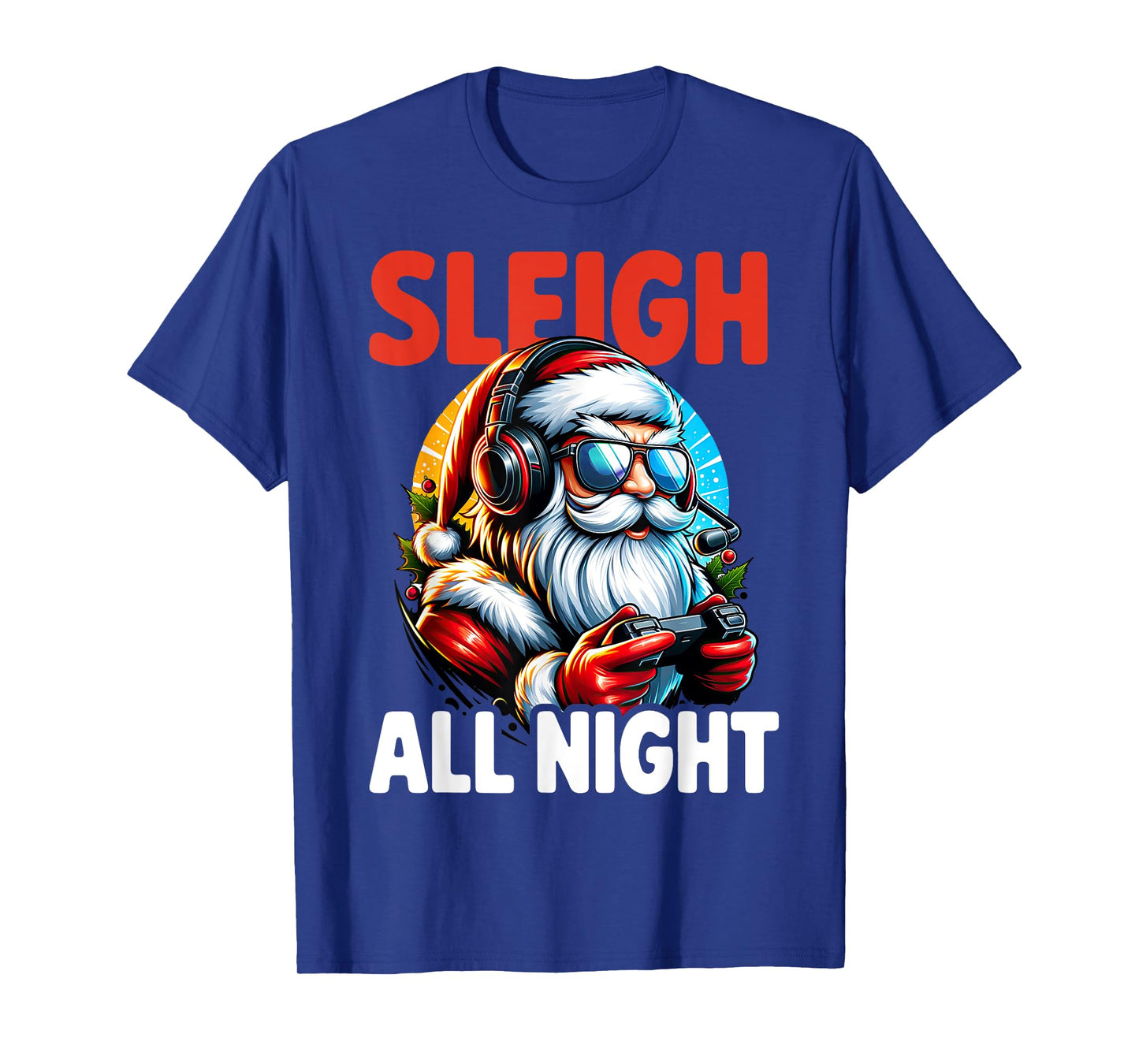 Christmas Gamer Boys Sleigh All Night Video Game Santa Xmas T-Shirt