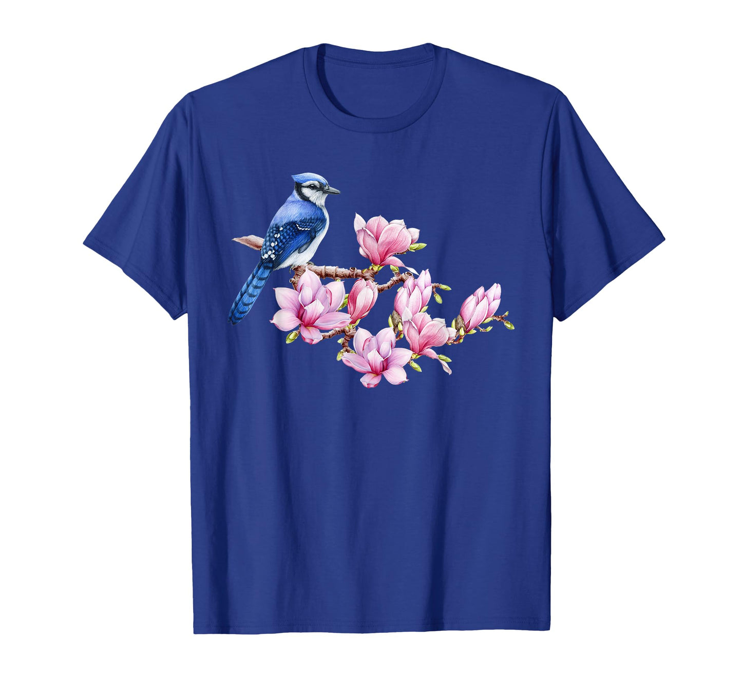 Blue Jay Bird on Magnolia - Watercolor Birding and Gardening T-Shirt
