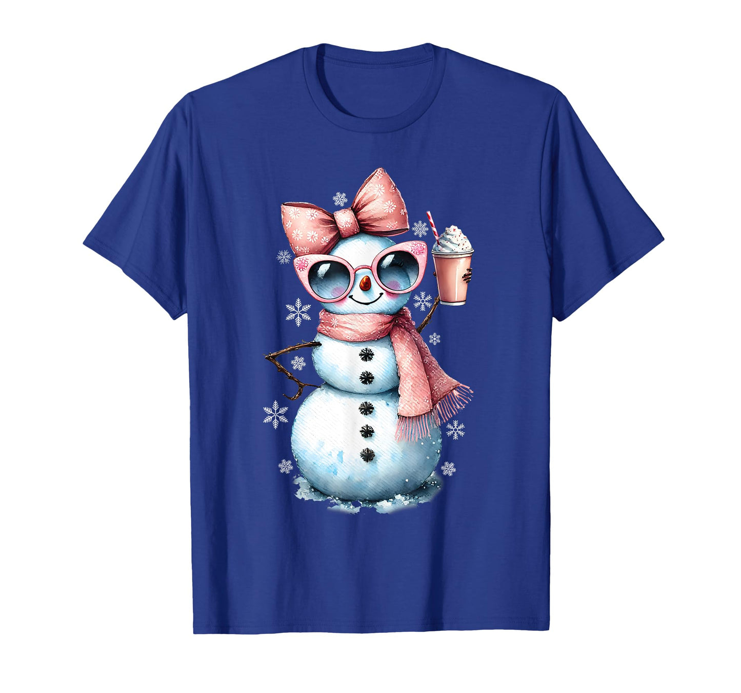 Xmas Snowman Drinking Hot Chocolate Bougie Women Christmas T-Shirt