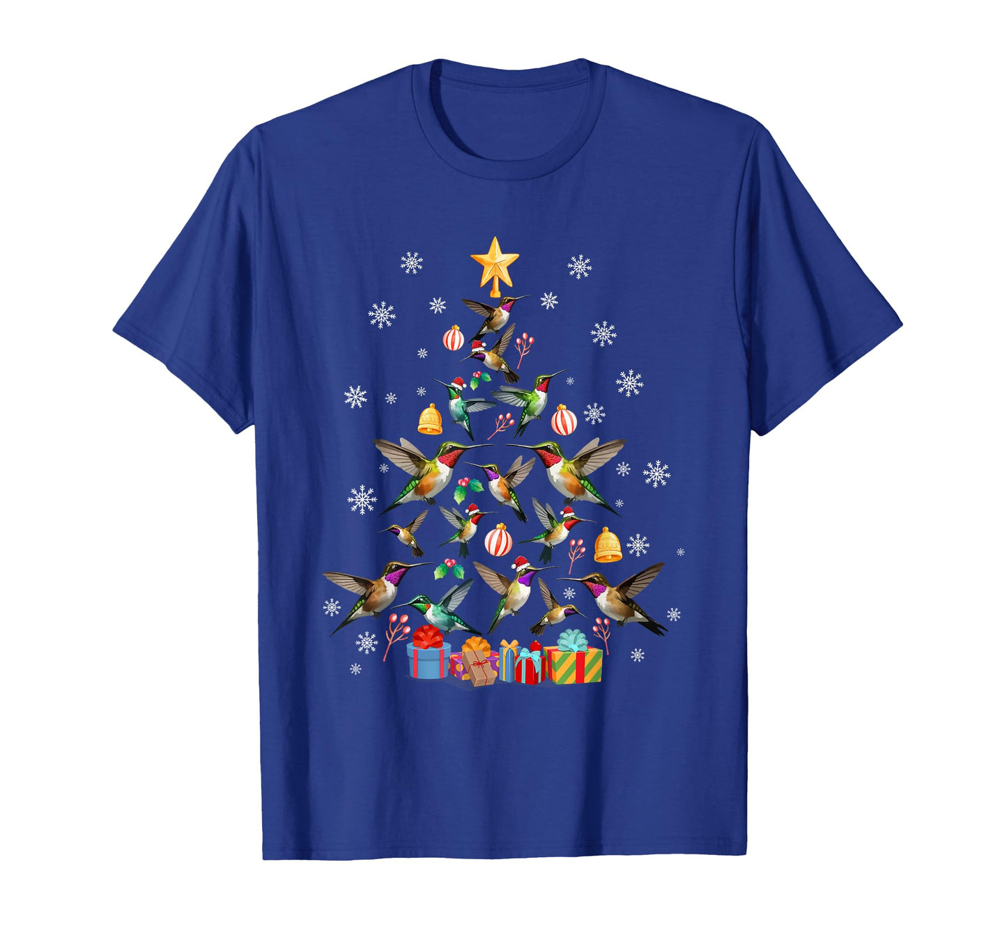 Funny Xmas Celebration Party Family Friends Unisex-Kids Teens Adults Hummingbird Christmas Tree Black T-Shirt