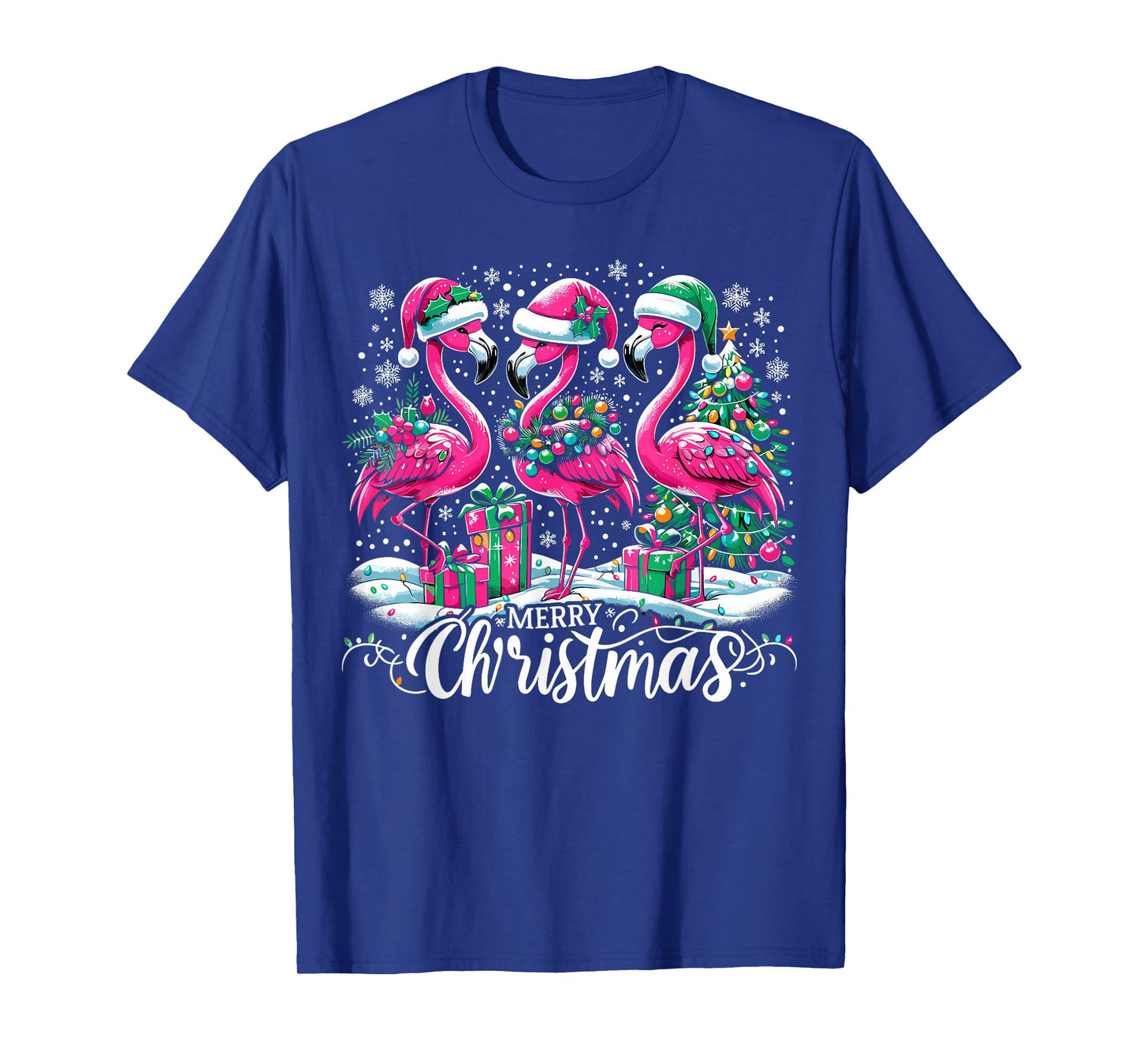 Merry Christmas Hat Santa Flamingo Light Christmas T-Shirt