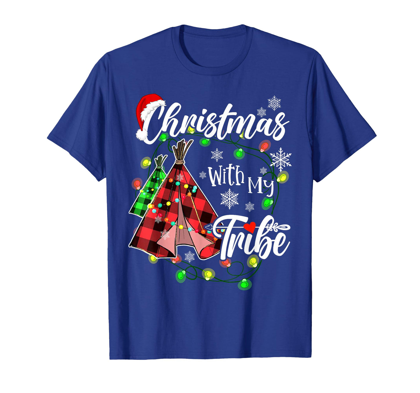 Christmas With My Tribe Family Plaid Pajamas Xmas Lights T-Shirt