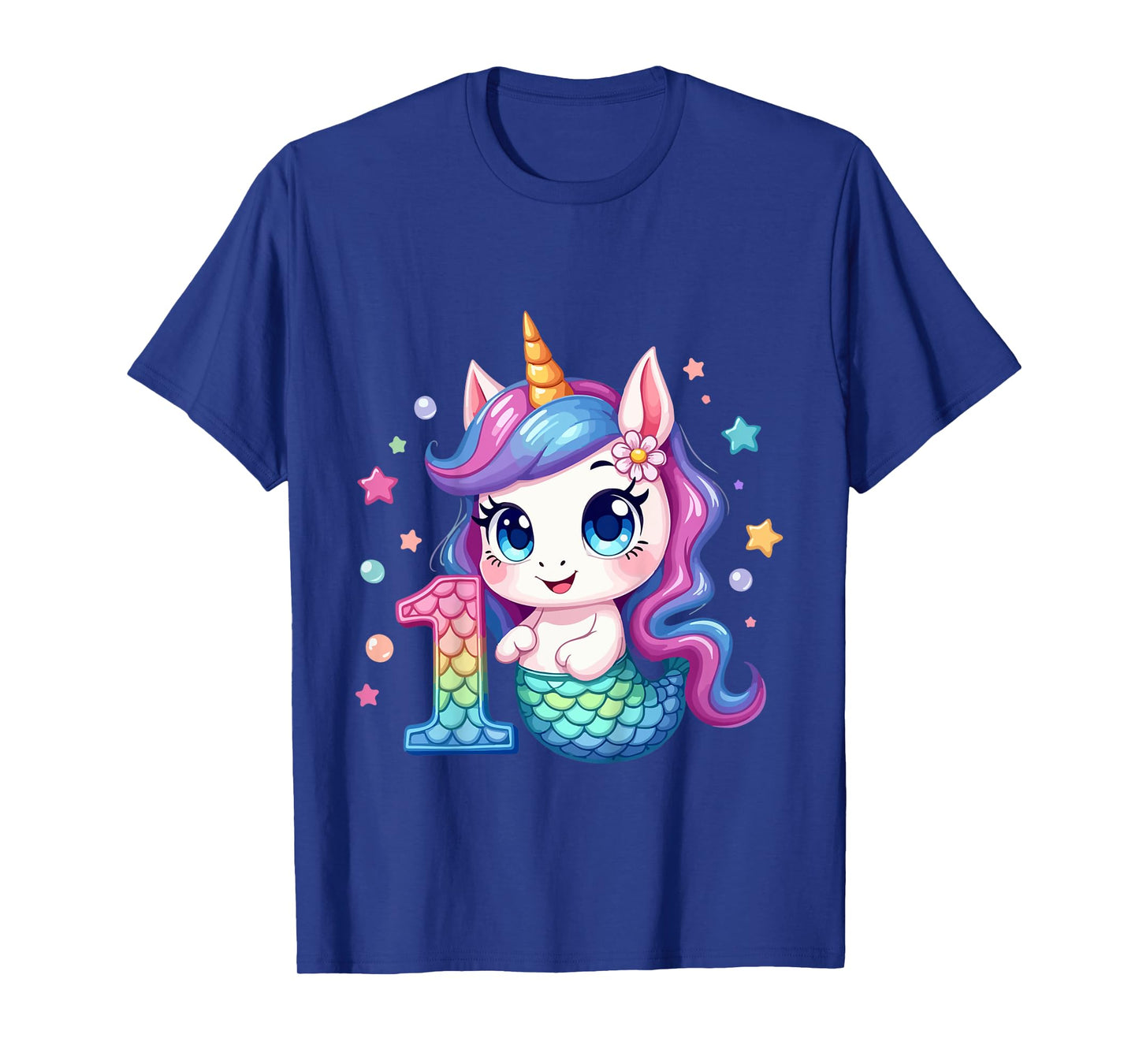 Kids Unicorn Mermaid 1st Birthday 1 Year Old Party Girls Outfit T-Shirt