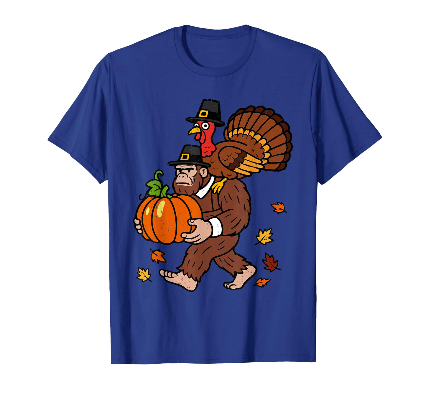 Bigfoot Pilgrim Turkey Pumpkin Thanksgiving Party Men Boys T-Shirt