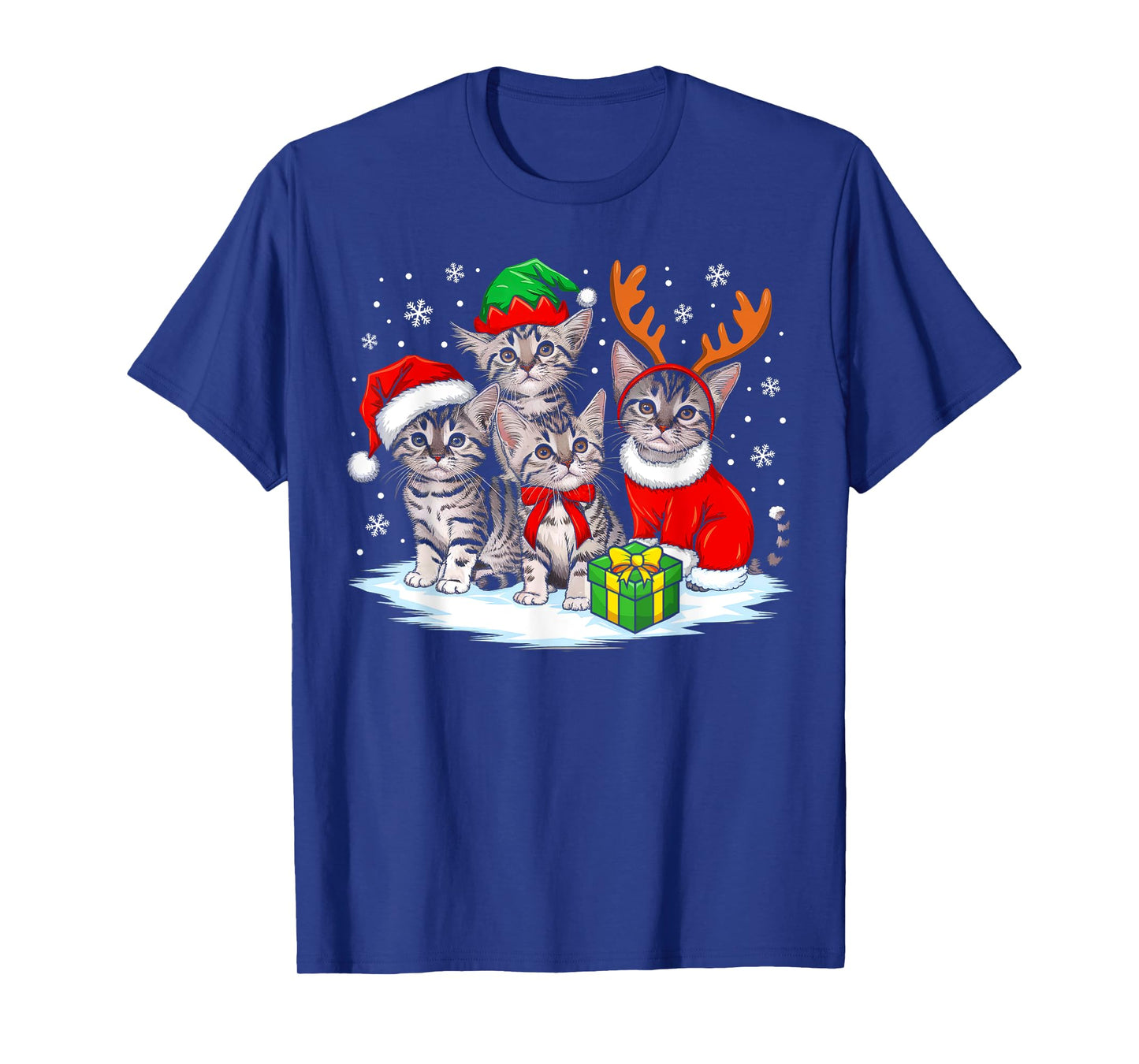 Cat Christmas Lights Reindeer Santa Hat Christmas Cat Lover T-Shirt for Men Women Kids