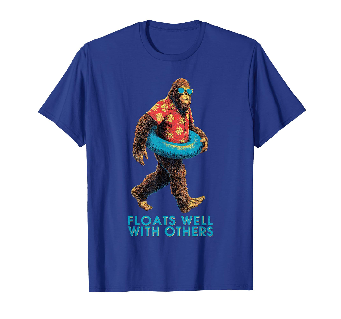 Vintage Floats Well With Others Funny Bigfoot Summer Pool T-Shirt