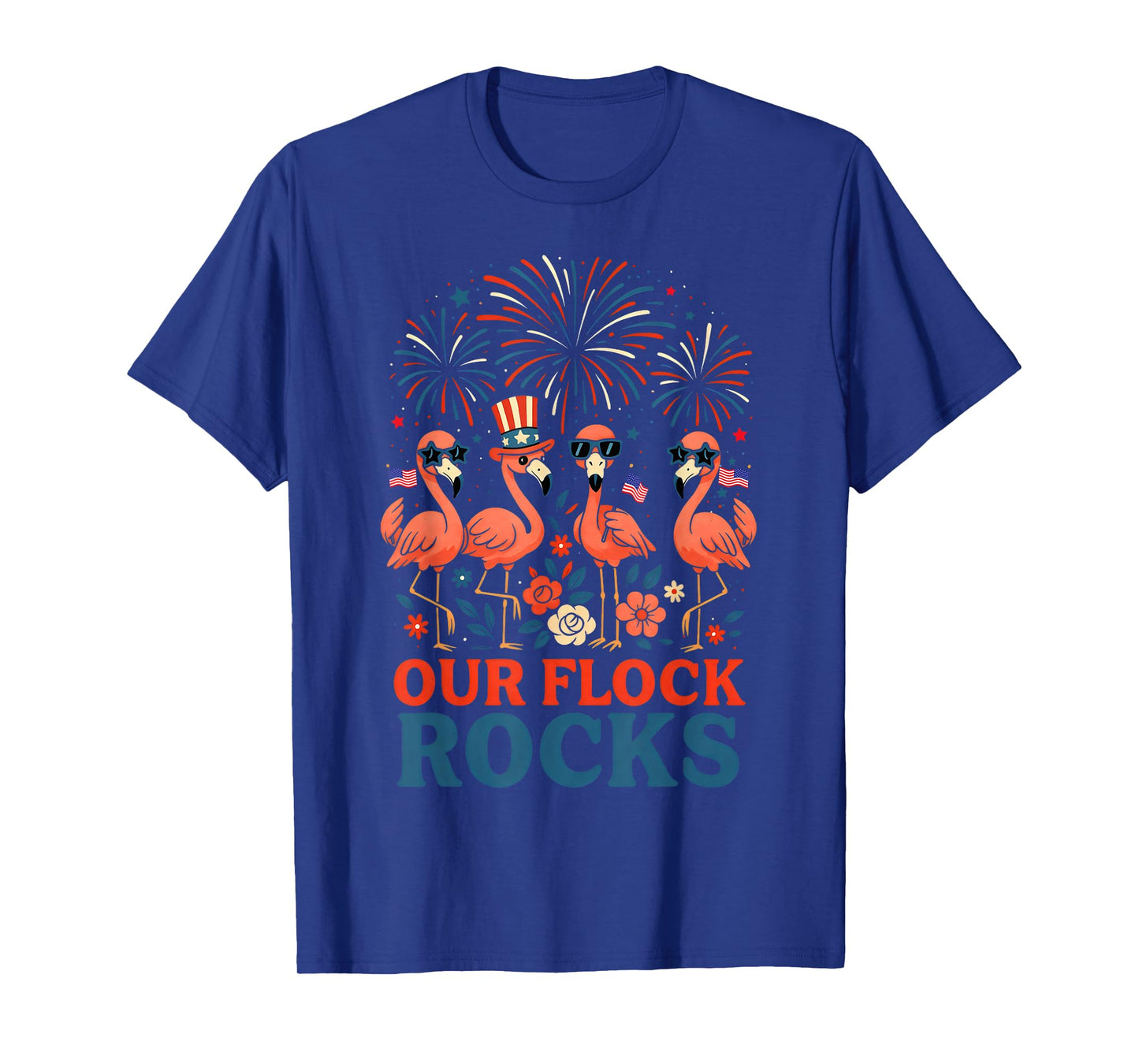 Our Flock Rocks Patriotic Flamingo for Men, Women and Kids T-Shirt