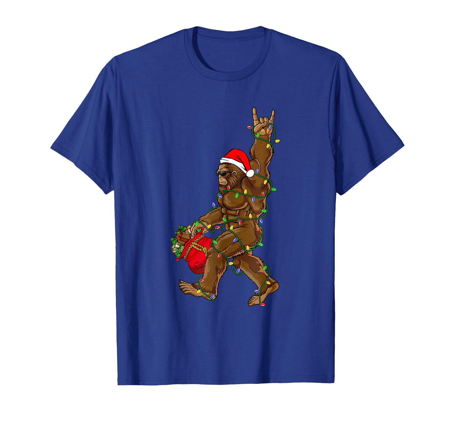Santa Bigfoot Christmas Lights Funny Sasquatch Believe T-Shirt