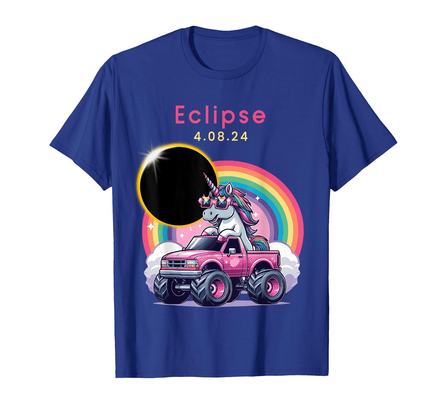 Total Solar Eclipse 2024 Monster Truck Unicorn Girl Funny T-Shirt