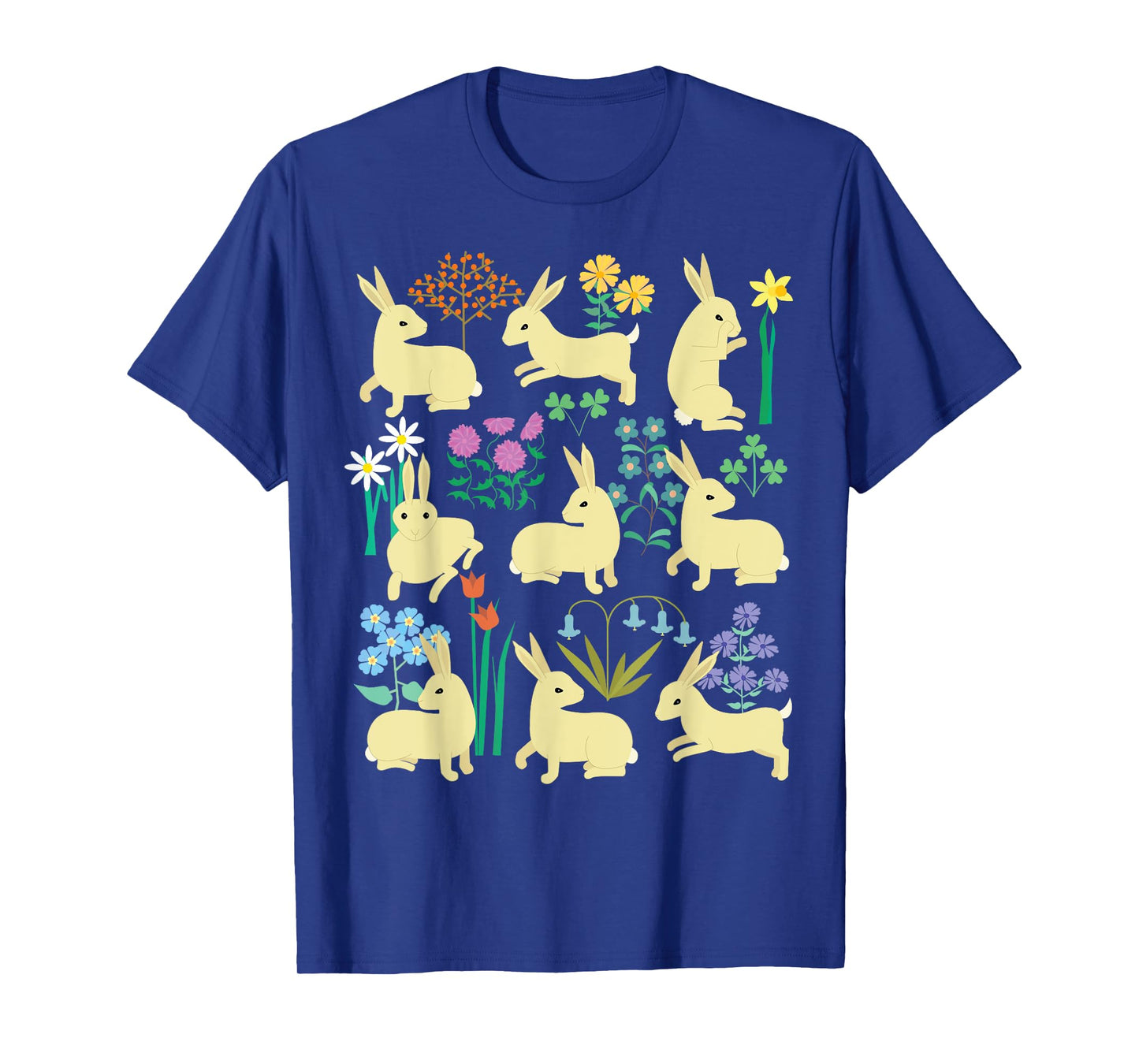 Playful little rabbits (bunnies) among colorful flowers T-Shirt