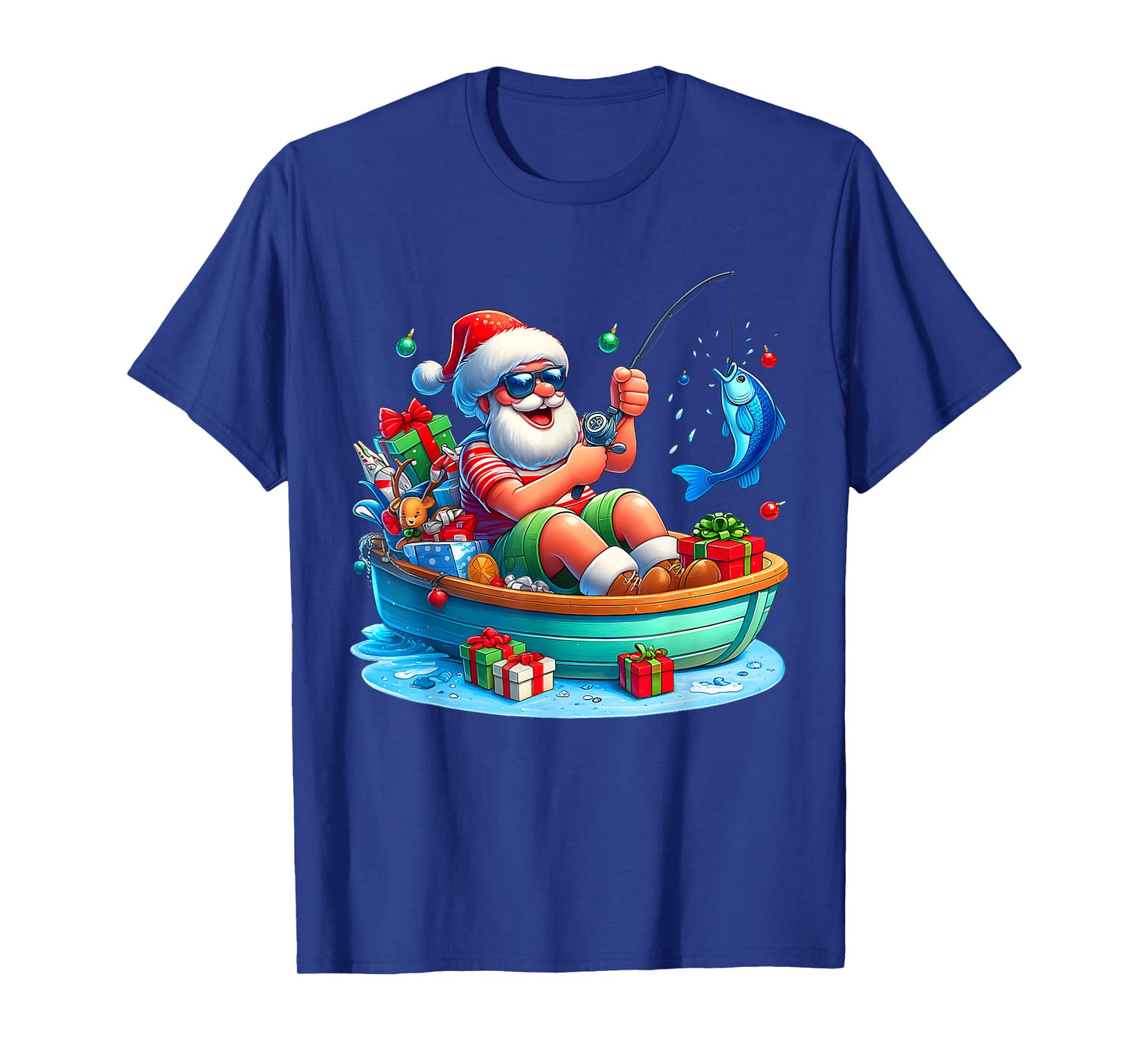 Funny Santa Claus Fishing Christmas In July Beach Boy Kids T-Shirt