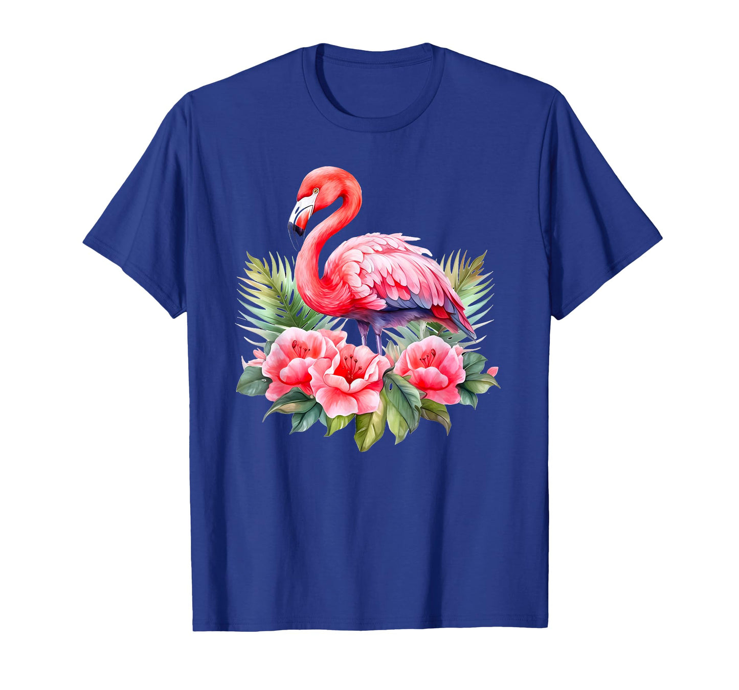 Flamingo Flowers Tropical Watercolor Bird Womens Top T-Shirt