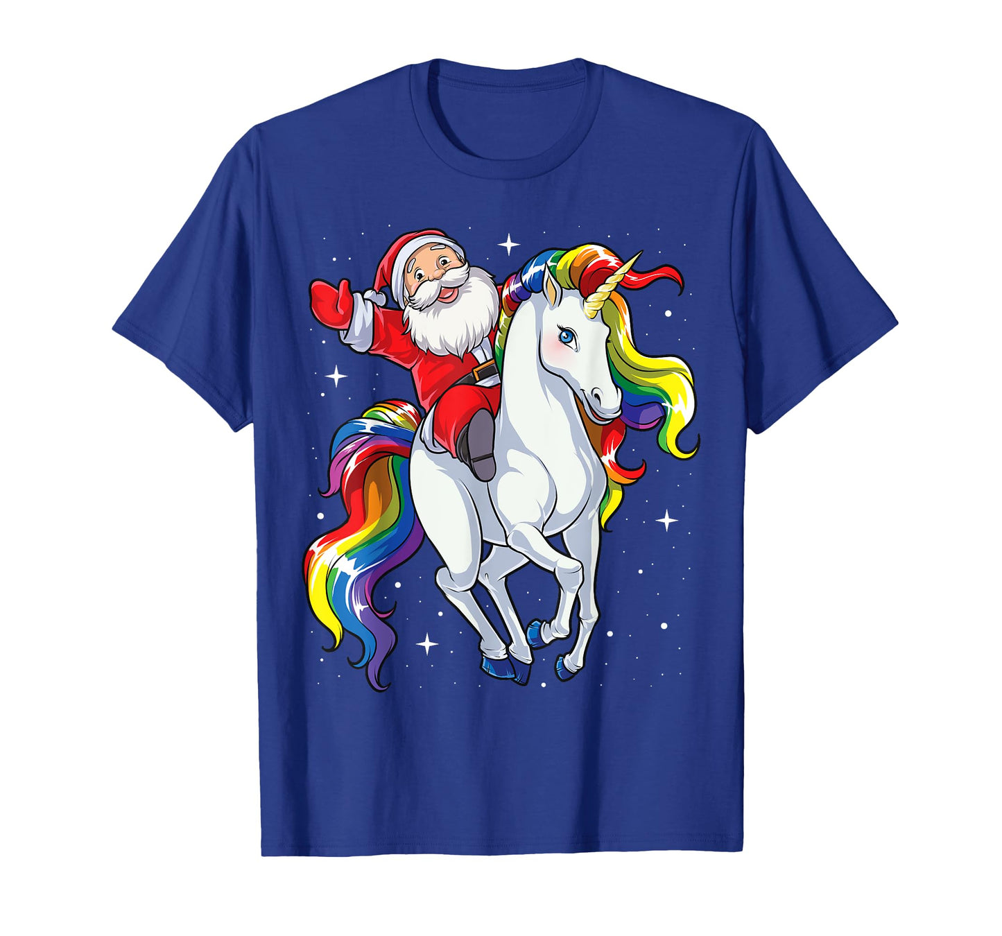 Christmas Santa Riding Unicorn Xmas Girls Women Rainbow T-Shirt