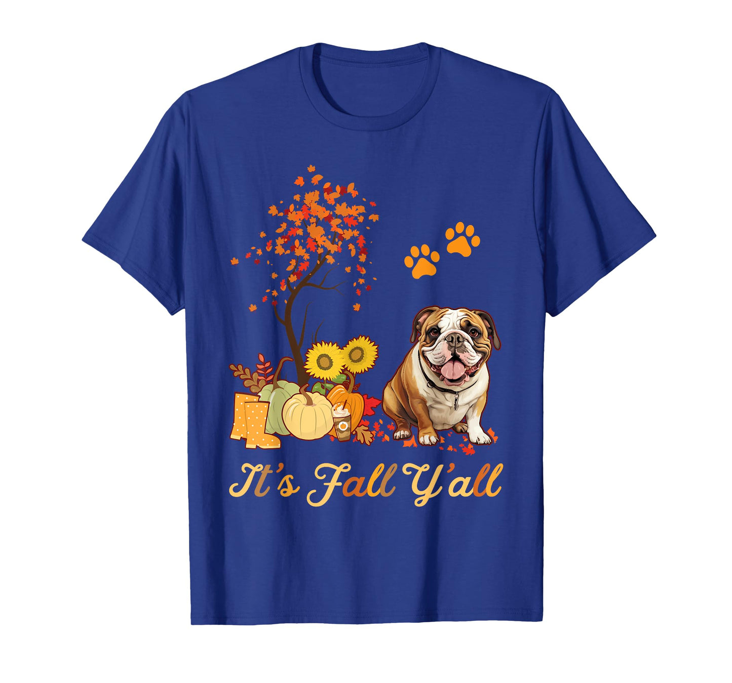 English Bulldog Fall Leaves Autumn Maple Tree Thanksgiving T-Shirt