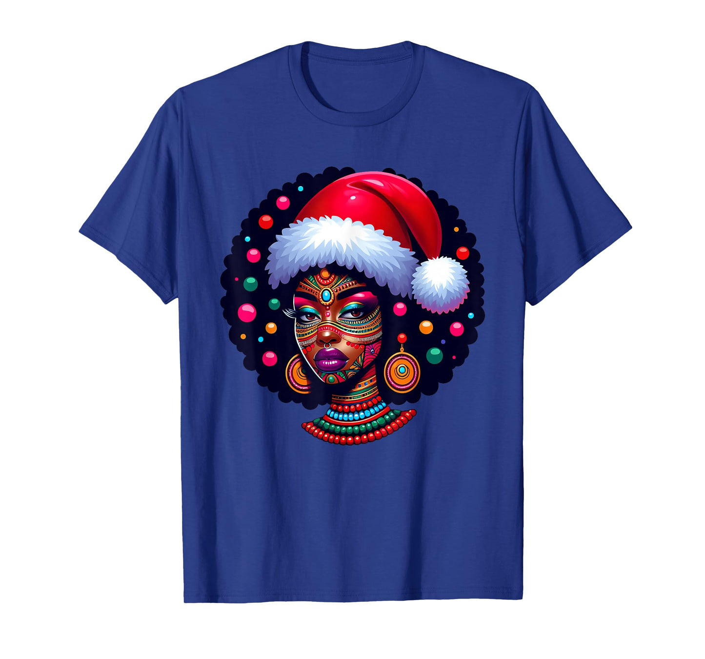 Cute Christmas Santa Pajama African American Afro Black Girl T-Shirt