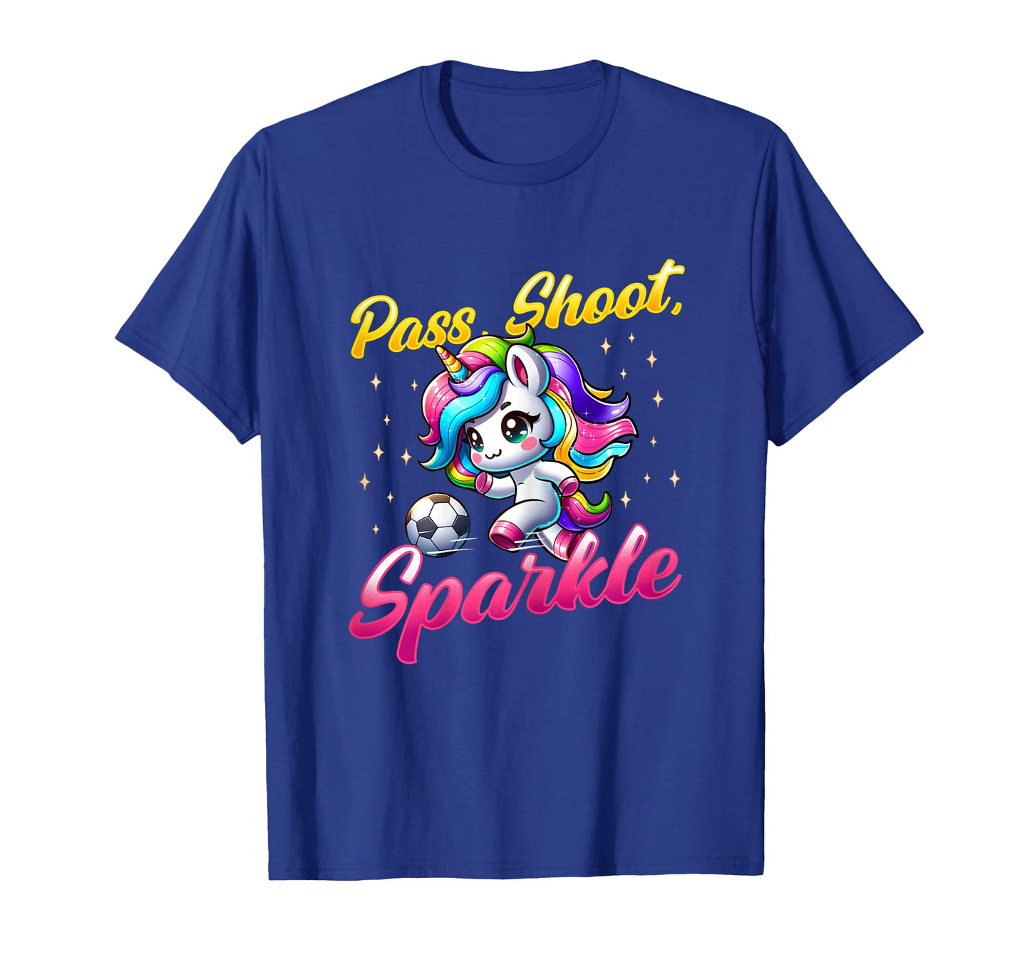 Pass Shoot Sparkle Soccer Player Unicorn Women Girls T-Shirt