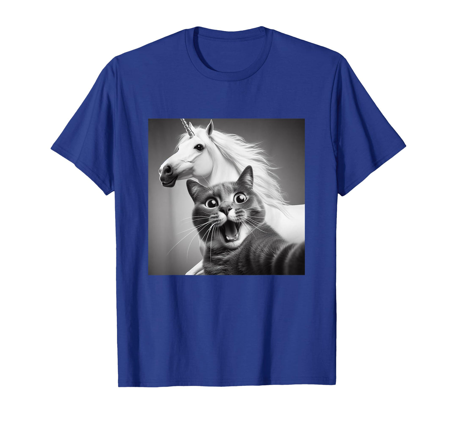 Funny Surprised And Scared Cat Taking Selfie With Unicorn T-Shirt for Men Women Girls Kids