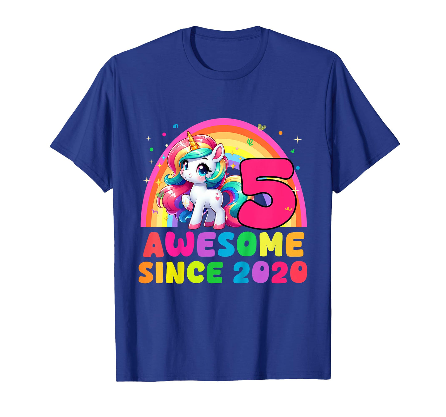 Kids 5 Years Old Unicorn Awesome Since 2020 Girls Boy Kids Party T-Shirt