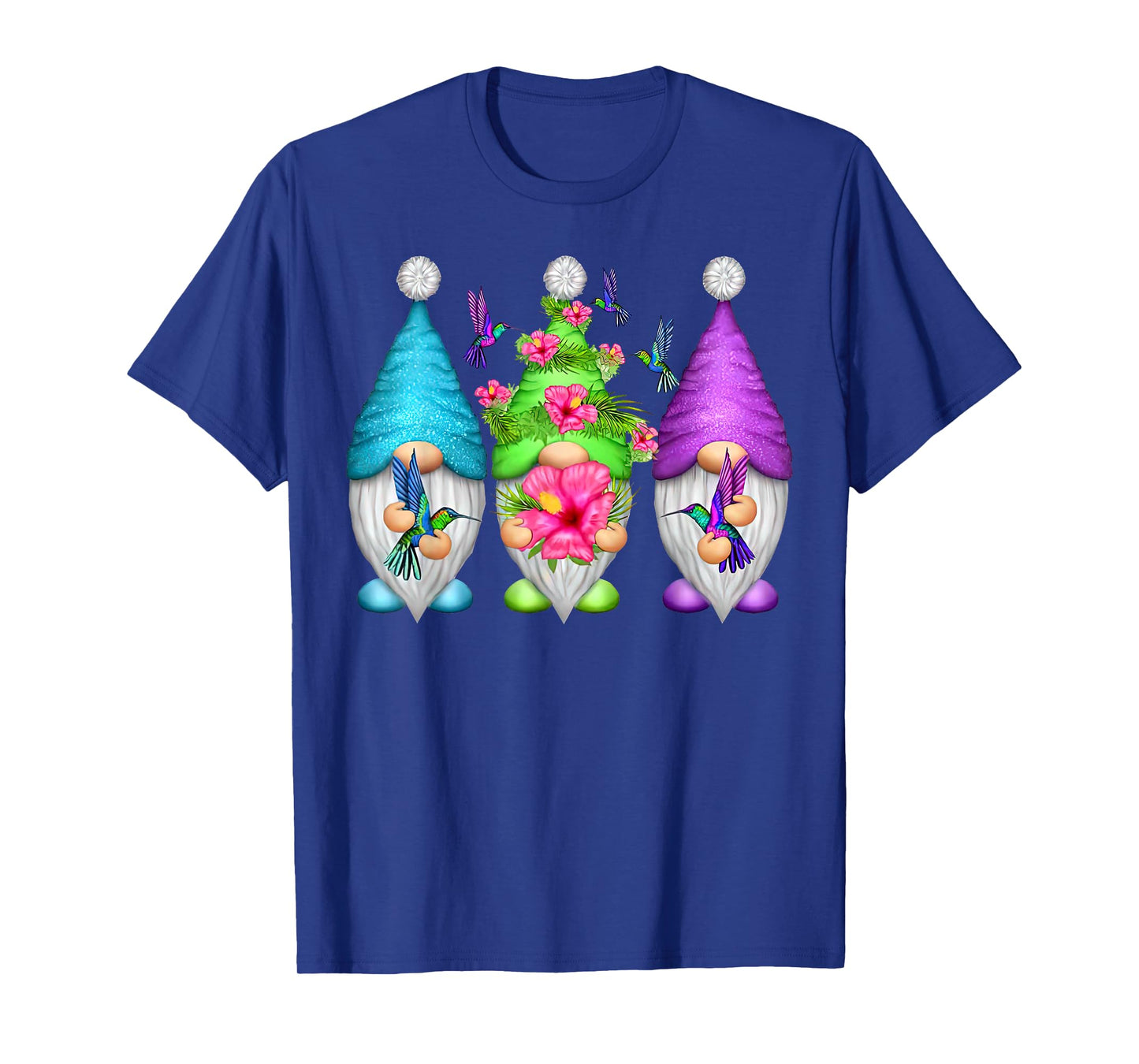 Cute Gnomes Hummingbirds Hibiscus Flower Bird Nature Lover T-Shirt