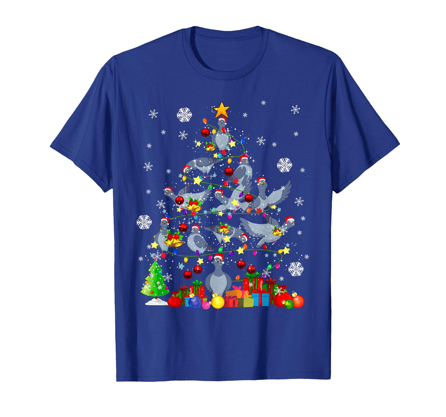 Christmas Tree Light Santa Pigeon Bird Lover T-Shirt