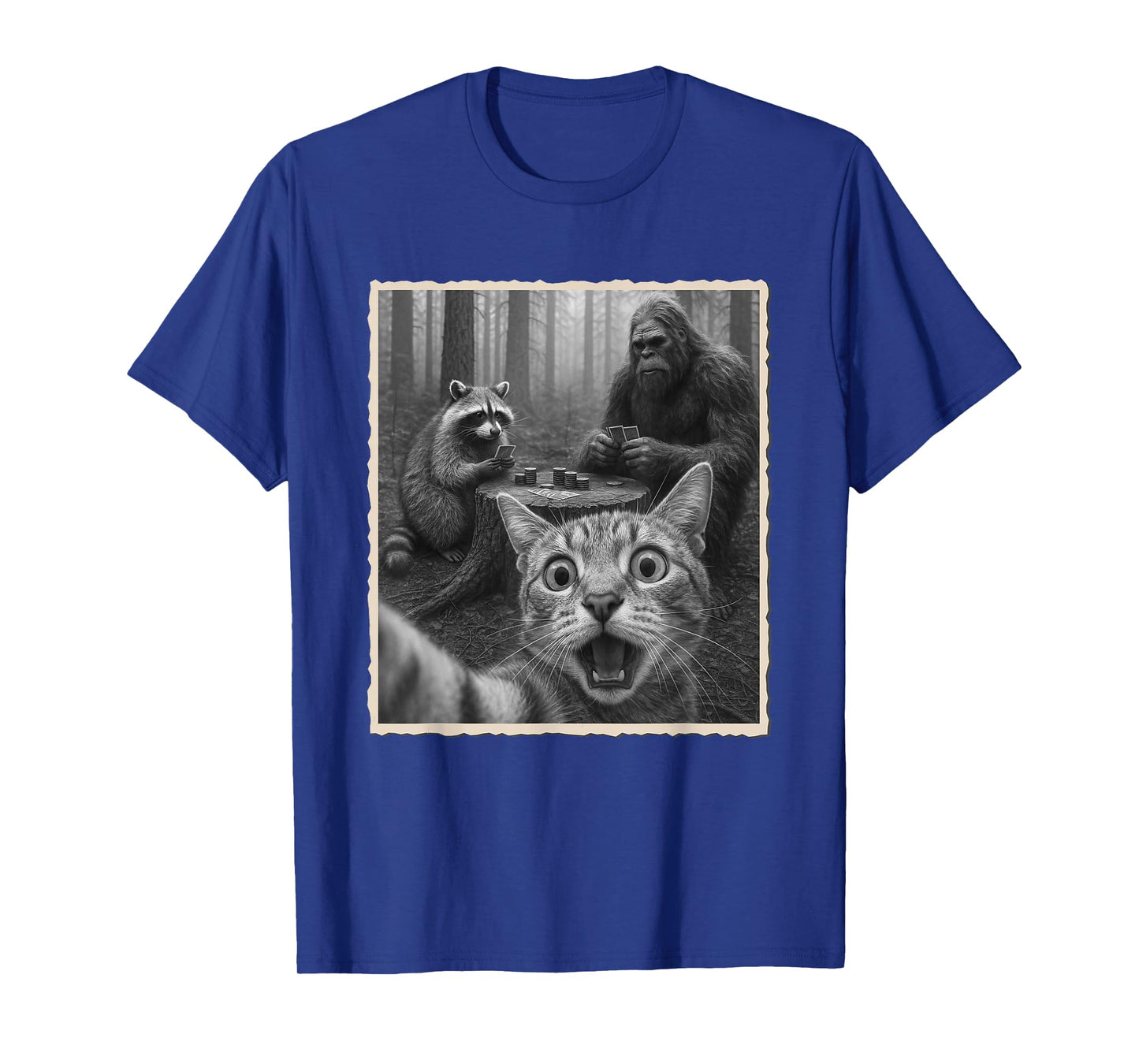 Cat Selfie With Raccoon & Bigfoot | Funny Scared Cat T-Shirt