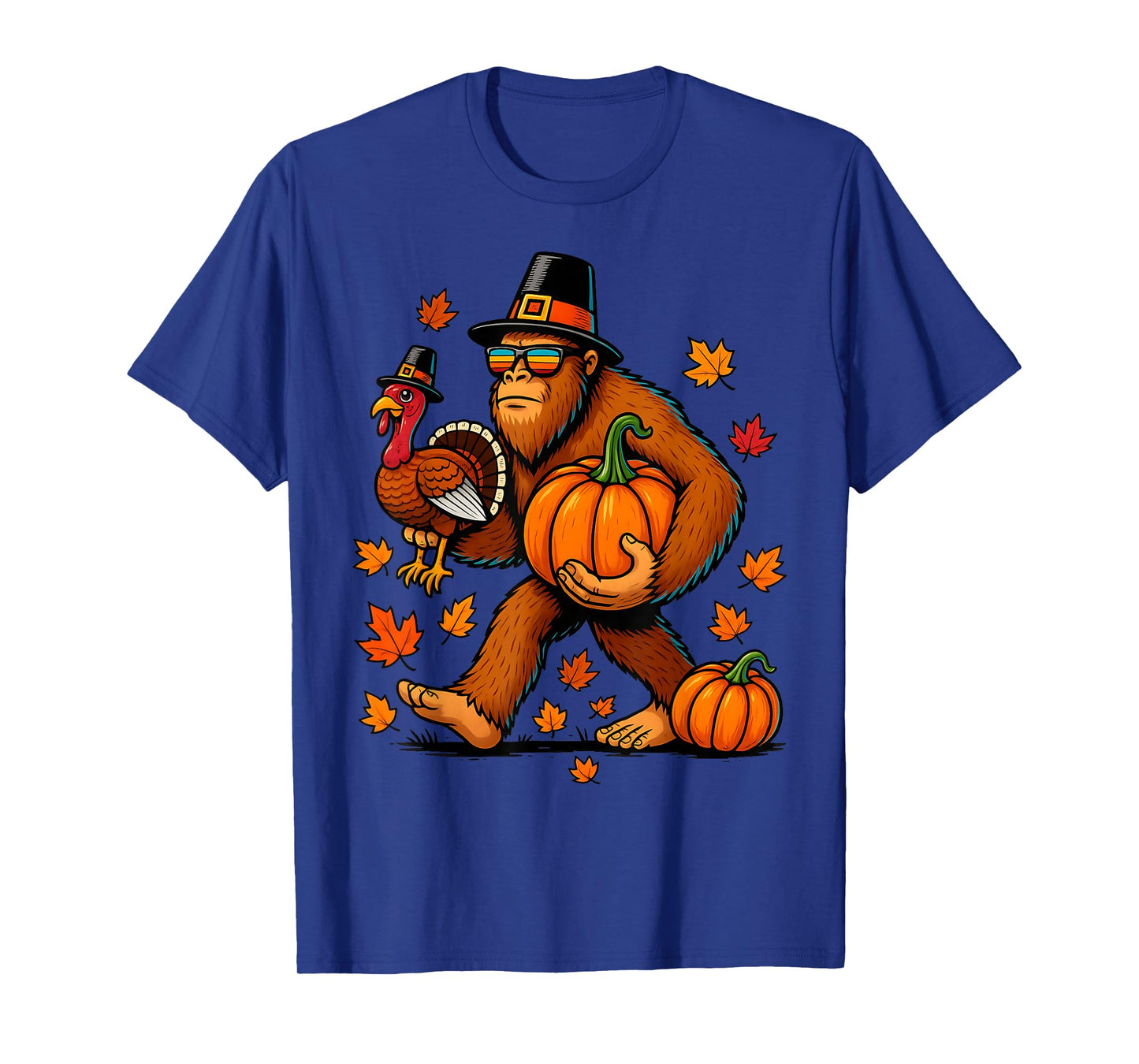 Pilgrim Turkey Pumpkin Thanksgiving Day Bigfoot Boys Men T-Shirt