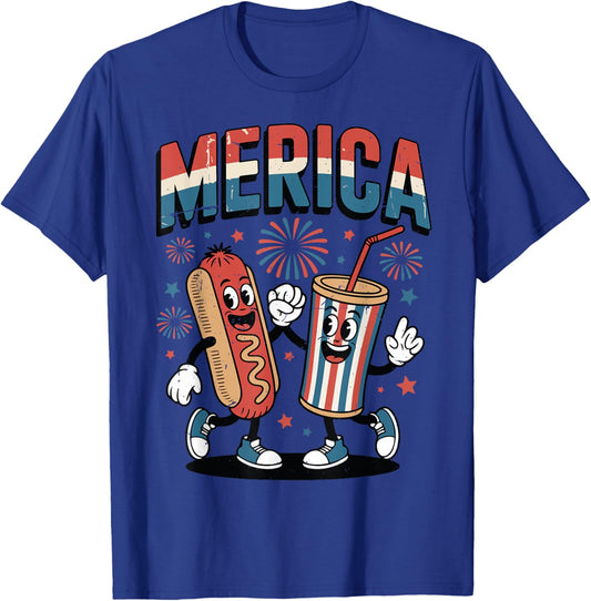 Toddler Boy Merica 4th July Hot-Dog American Flag Patriotic T-Shirt
