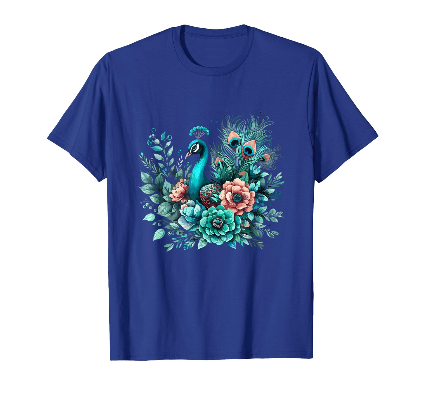 Beautiful Floral Flower Teal Feathers Peacock T-Shirt