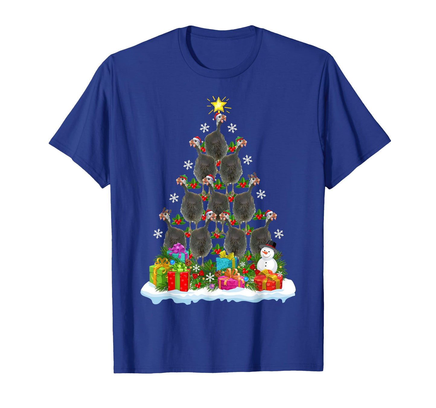 Guinea Fowl Bird Christmas Tree Gifts Unisex-Kids Xmas Holiday Funny Guinea Fowl Bird Christmas Tree T-Shirt Black Animal Print Modern Novelty Cotton 60% Polyester 40% Kids Small