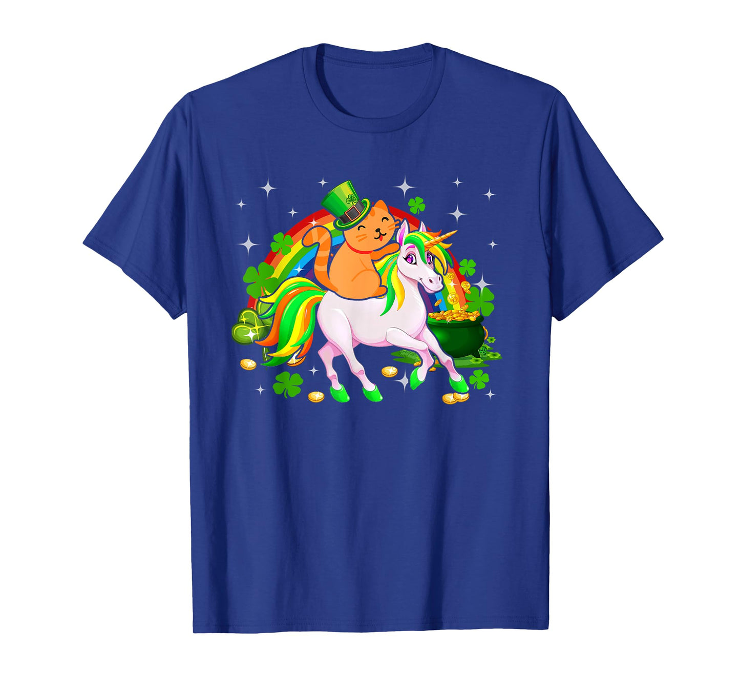 Leprechaun Cat Riding Unicorn Happy St Patrick's Day Gifts T-Shirt for Men Women Kids