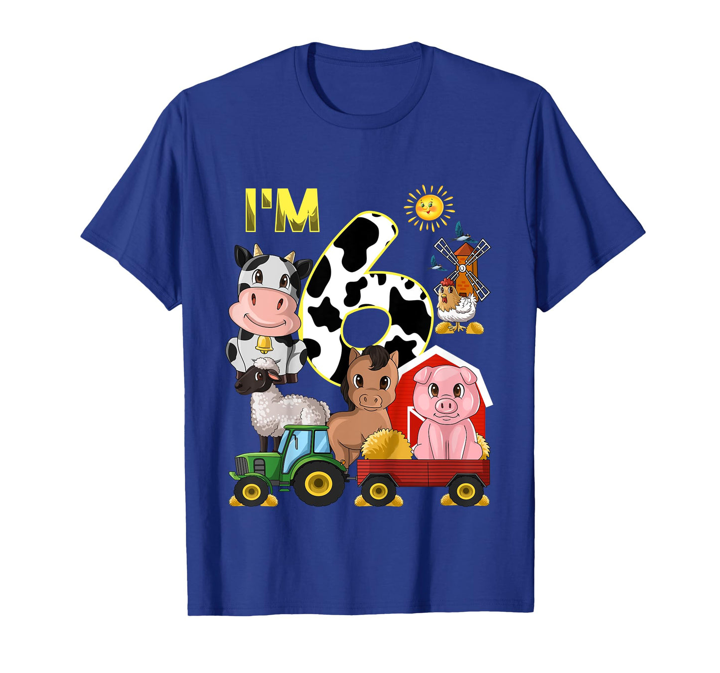 Kids Farm Animals Tractor 6th Birthday 6 Year Old Birthday Party T-Shirt