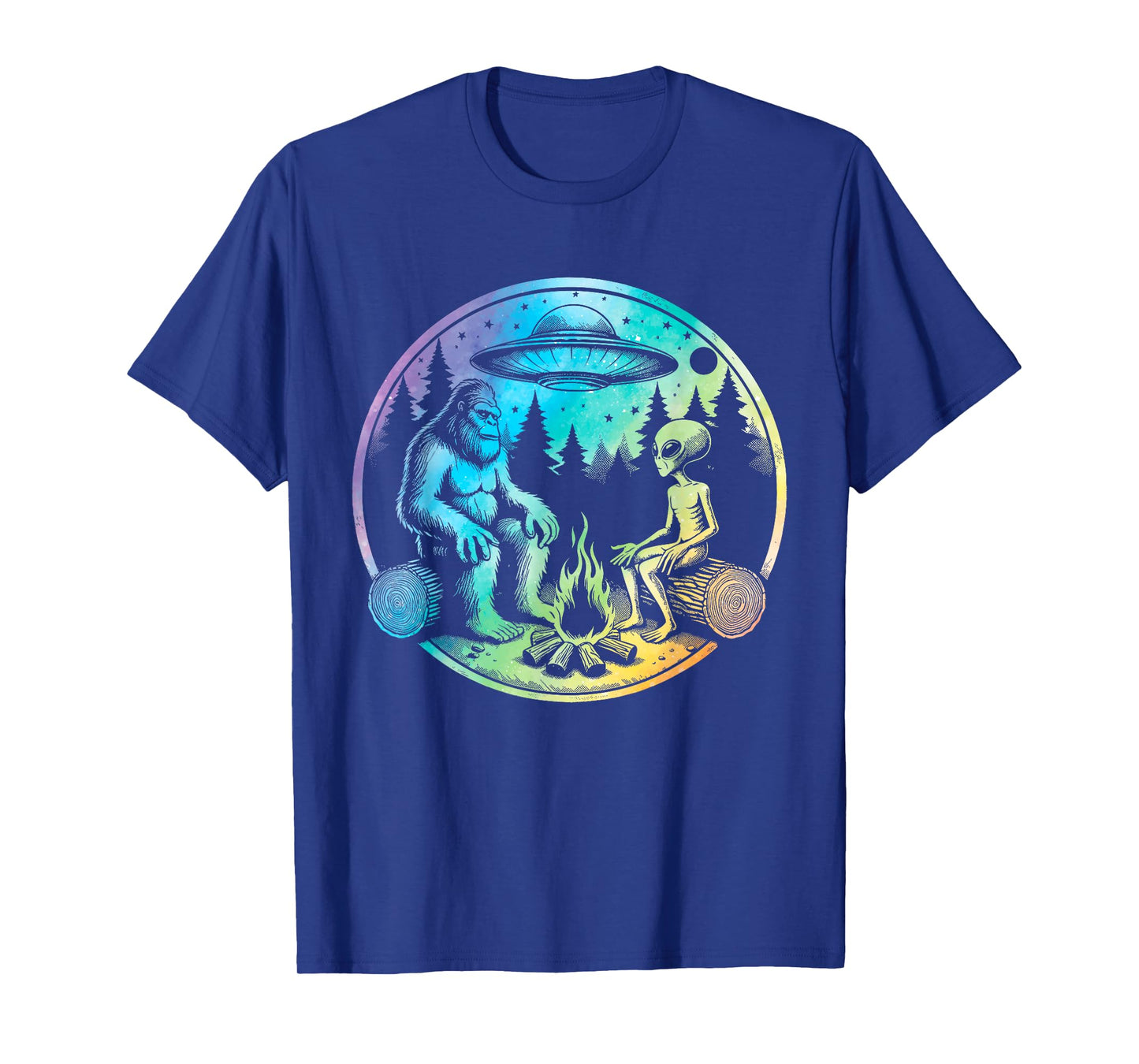 Bigfoot and alien sasquatch camping tie dye T-Shirt